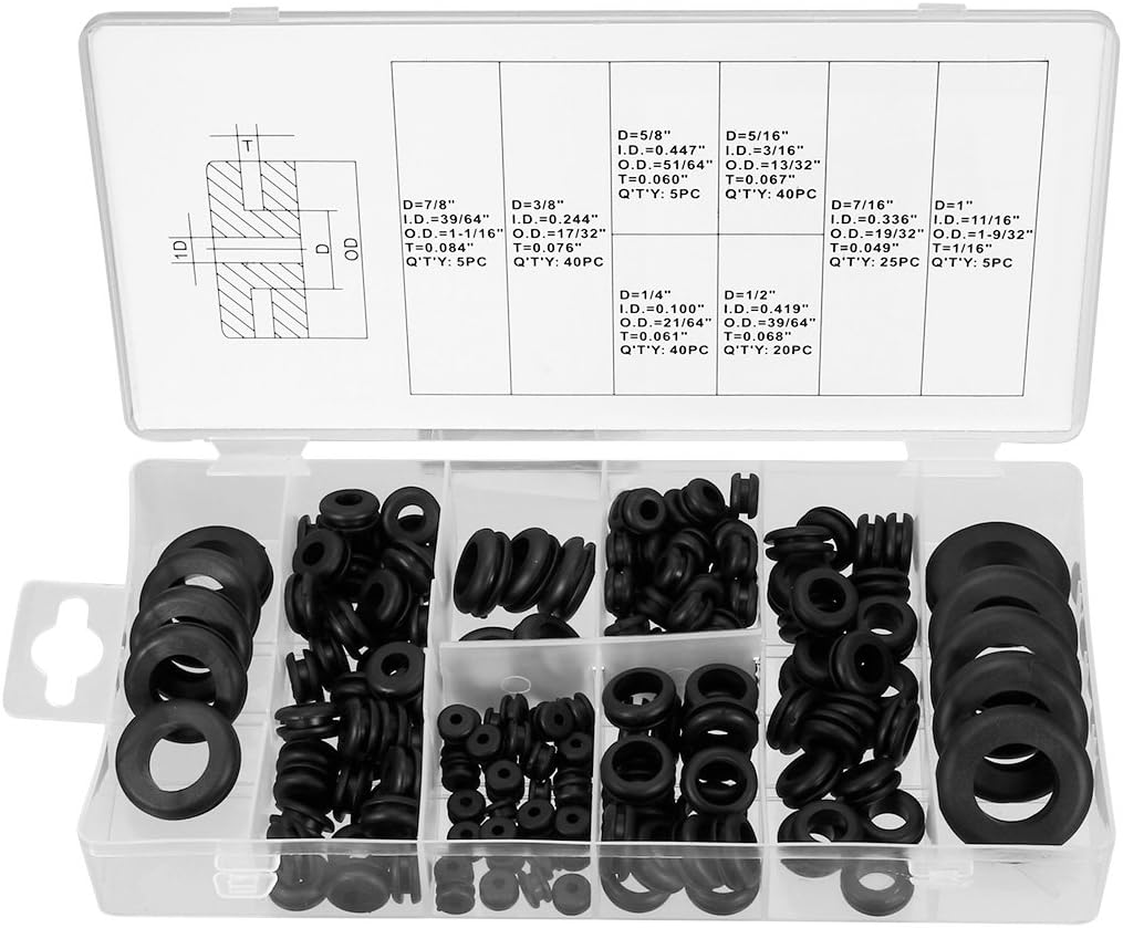 uxcell 180 Pcs Rubber Grommet Assortment Fire Wall Firewall
