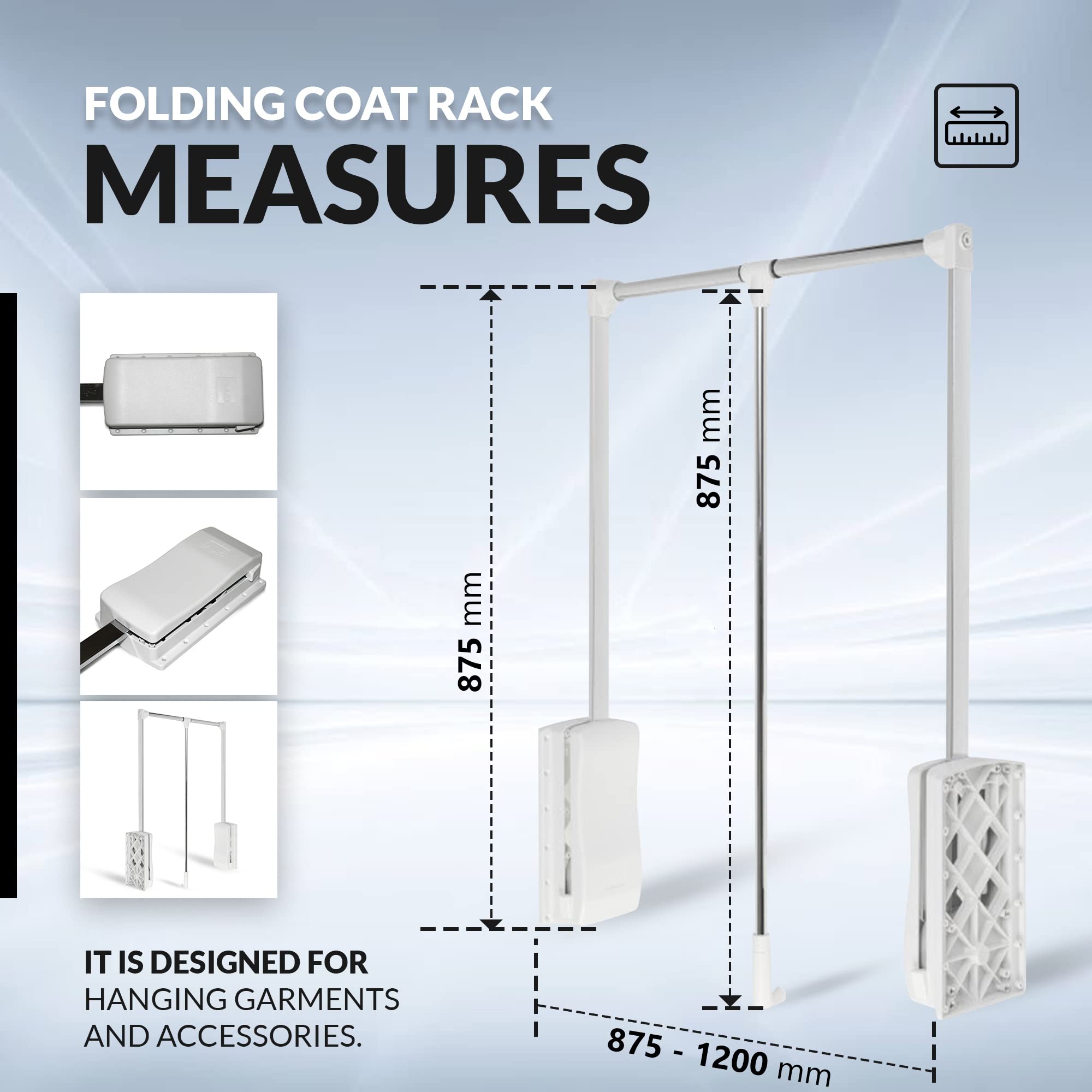 DOJA Barcelona | Appendiabiti Saliscendi 875-1200mm | Bianco | Servetto Armadio | Attaccapanni Salvaspazio | Asta per Cappotti, Abiti, Cappelli