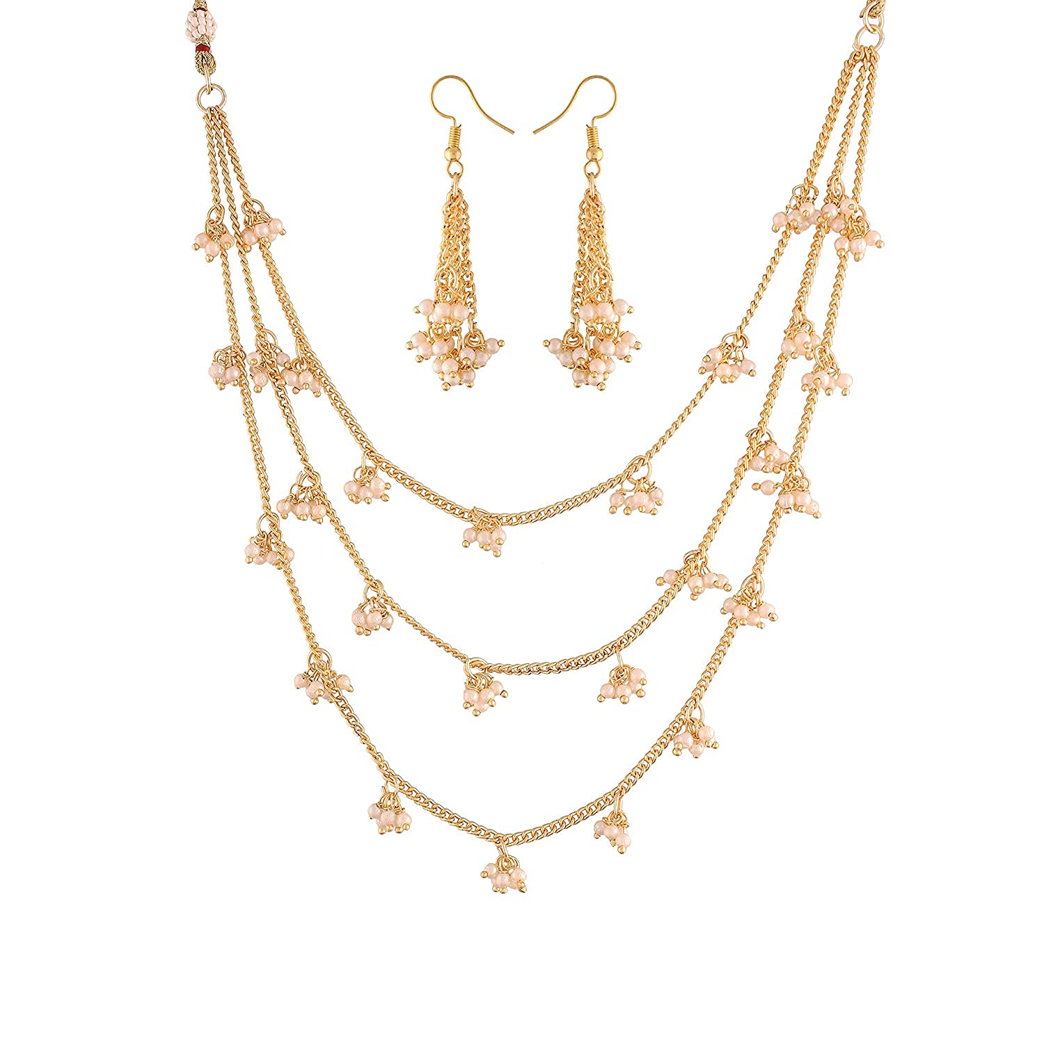 I Jewels 18k Gold Plated Ethnic 3 Layer Pearl Studded Long Chain Necklace Set For Women (MS147) (B09B55NB2V) Amazon Price History, Amazon Price Tracker