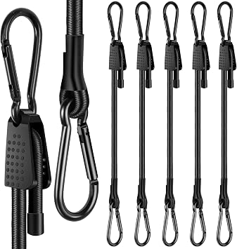 6 Pack Bungee Cords with Hooks,Upgraded Heavy Duty Outdoor Bungee Cord,Black Elastic Bungee Straps Adjustable Bungee Cords7"-65", for Cargo, Camping, Bike Racks, Tents, Luggage