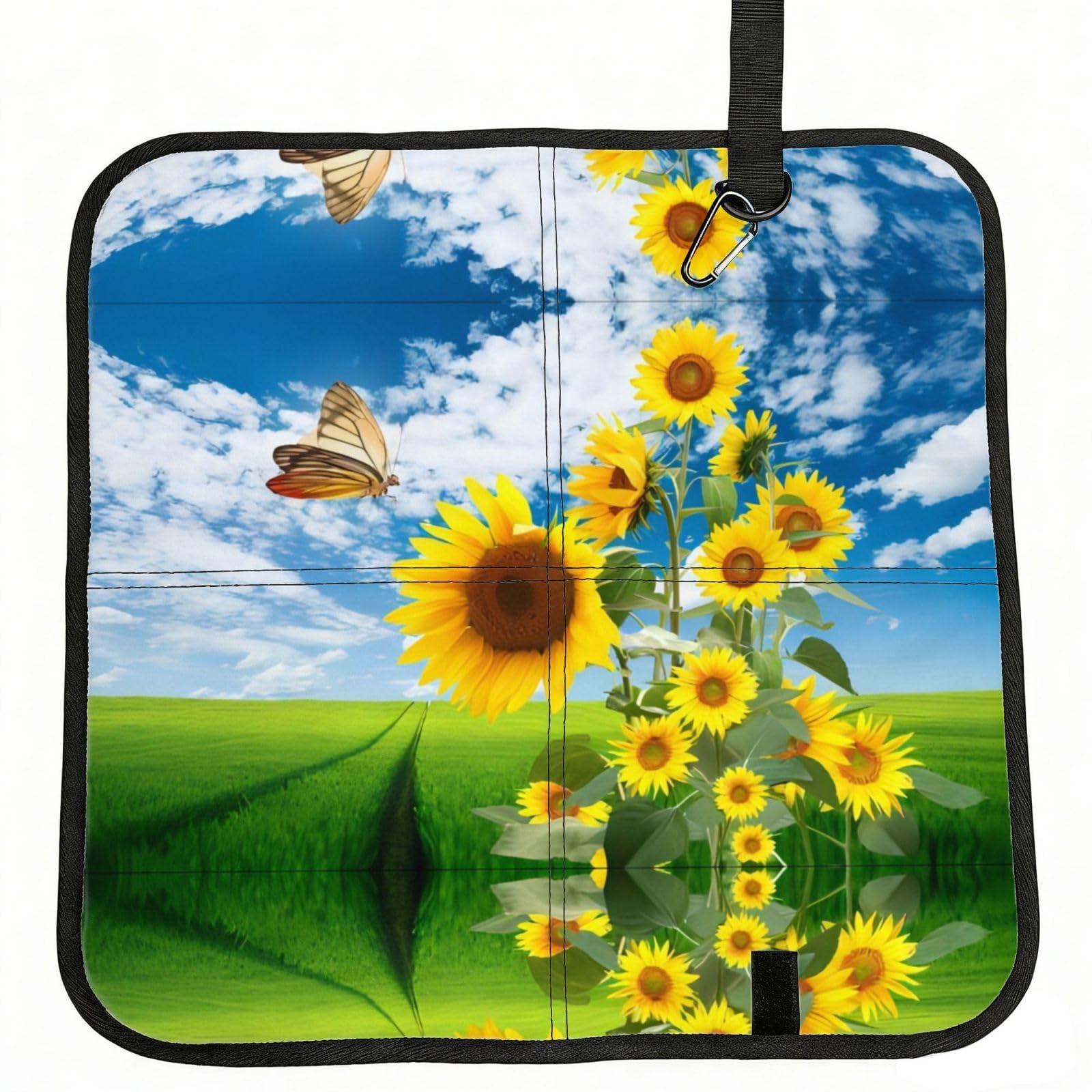 WZYCWB Sunflower Butterfly Foldable Seating Cushion with Carabiner - Stadium Mat for Camping, Hiking and Outdoor Activities