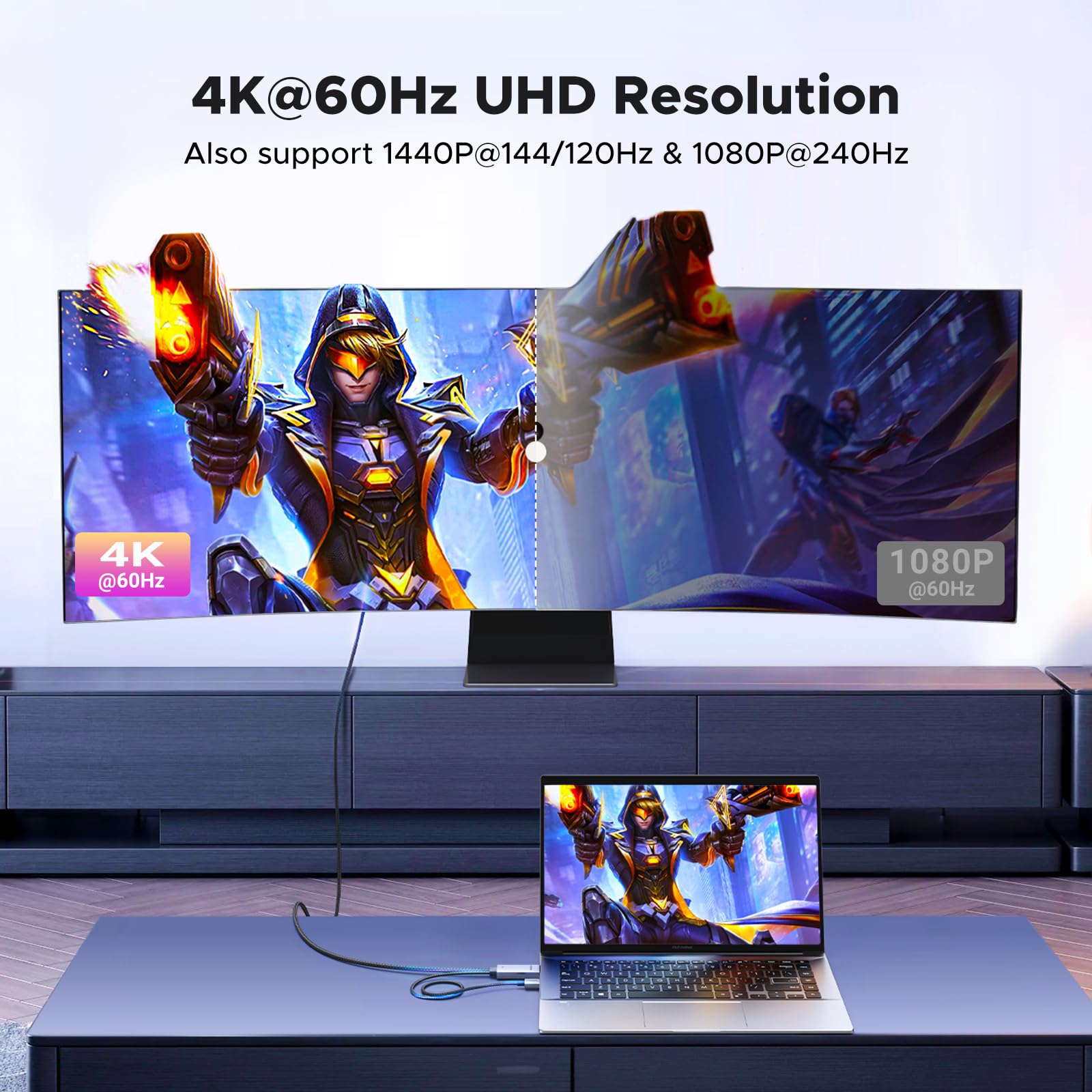 UGREEN Non-bidirectional HDMI to DisplayPort Cable 2m 4K@60Hz 1440P@144/120Hz 1080P@240Hz Active HDMI DP Adapter HDR FreeSync G-Sync HDCP Compatible for PS5/4 Xbox Series X/S Switch Laptop PC Monitor - Image 3