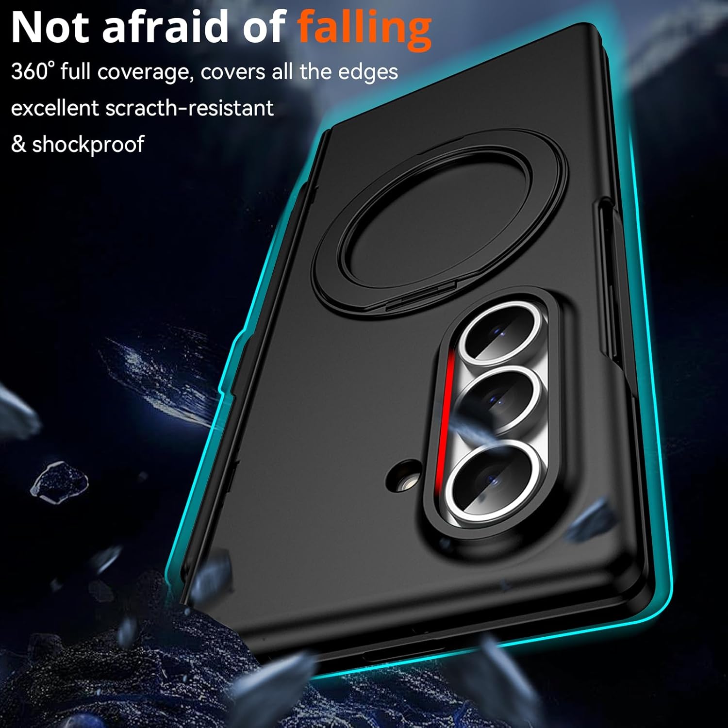 for Samsung Galaxy Z Fold 7 Case with S Pen Holder & Stylus, 360° Rotating Magnetic Ring Stand Compatible Magsafe Screen Protector Hinge Cover Full Coverage Protective Case for Z Fold 7 Black