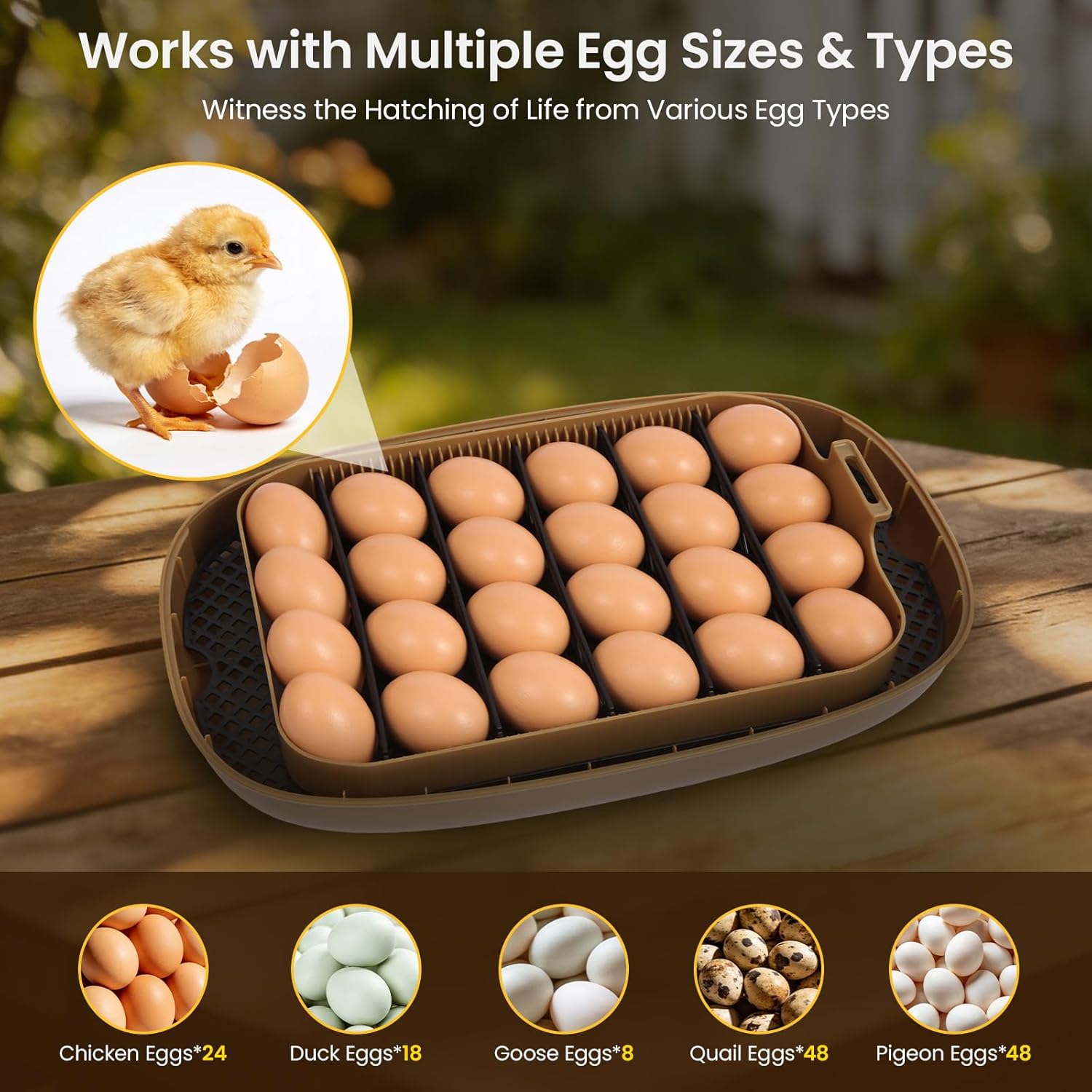 24-Egg Incubator: Auto Egg Turner, Precise Temp Control, Auto Water Refill, Candler | 360° Full Clear View | Fits Chicken/Duck/Quail/Goose/Parrot Eggs | Farm/Home/Classroom Use