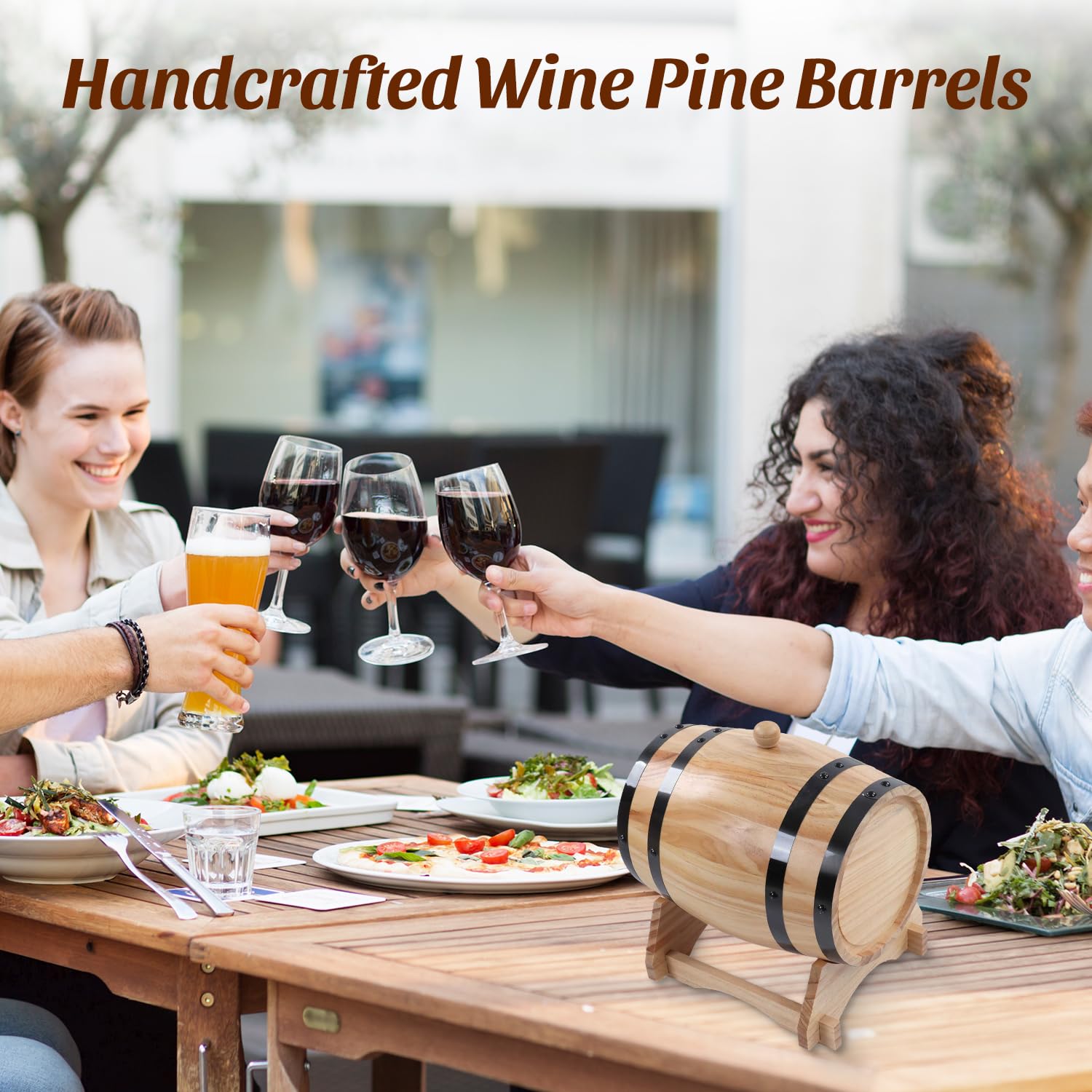 Tissting Botte per Vino, 5L Legno Botti di Birra con Rubinetto e Supporto, Dispenser Pino Barile di Vino Autoprodotto Botti di Invecchiamento Botte per Whisky Vino per Bar e Barbecue