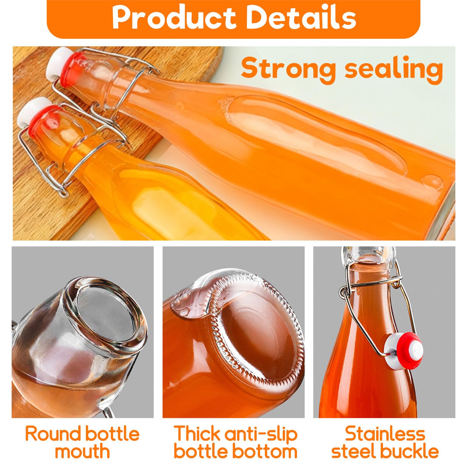 6 Piezas Botella Agua Cristal de 500 ml con Tapón Hermético y Embudo, Botellas de Vidrio Transparente Hermética, Botellitas Bebidas Reutilizables para Jugos, Aceite, Jarabe, Cerveza, Vinagre, Kombucha