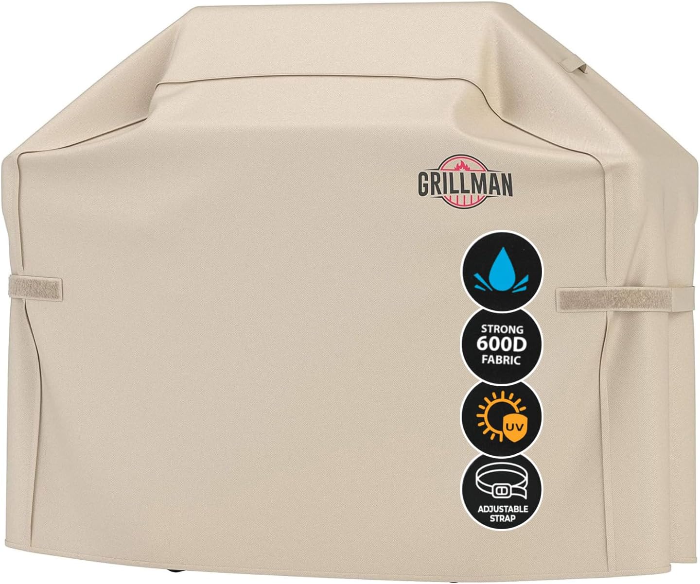Grillman Heavy-Duty BBQ Cover - Waterproof Barbecue Cover for Outdoor Grills - 152 x 71 x 112 cm Rip-Proof and UV-Resistant Large Grill Protector - Fits Most Brands - Tan