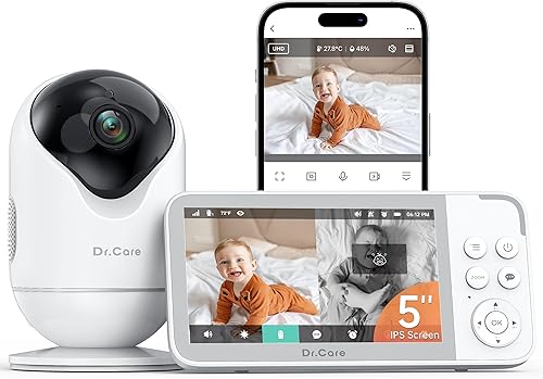 Dr.Care VistaView Monitor inteligente WiFi para bebé, pantalla dividida 1080P de 5 pulgadas y control de aplicación de cámara 2K, alertas de grito y