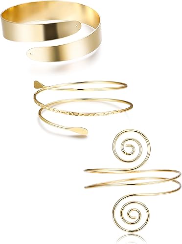 FUNRUN JEWELRY Brazalete de filigrana ajustable con bobina de 3 a 6 unidades r: tono plateado., dorado (B:Gold tone), C: tono dorado, 4 piezas, D: