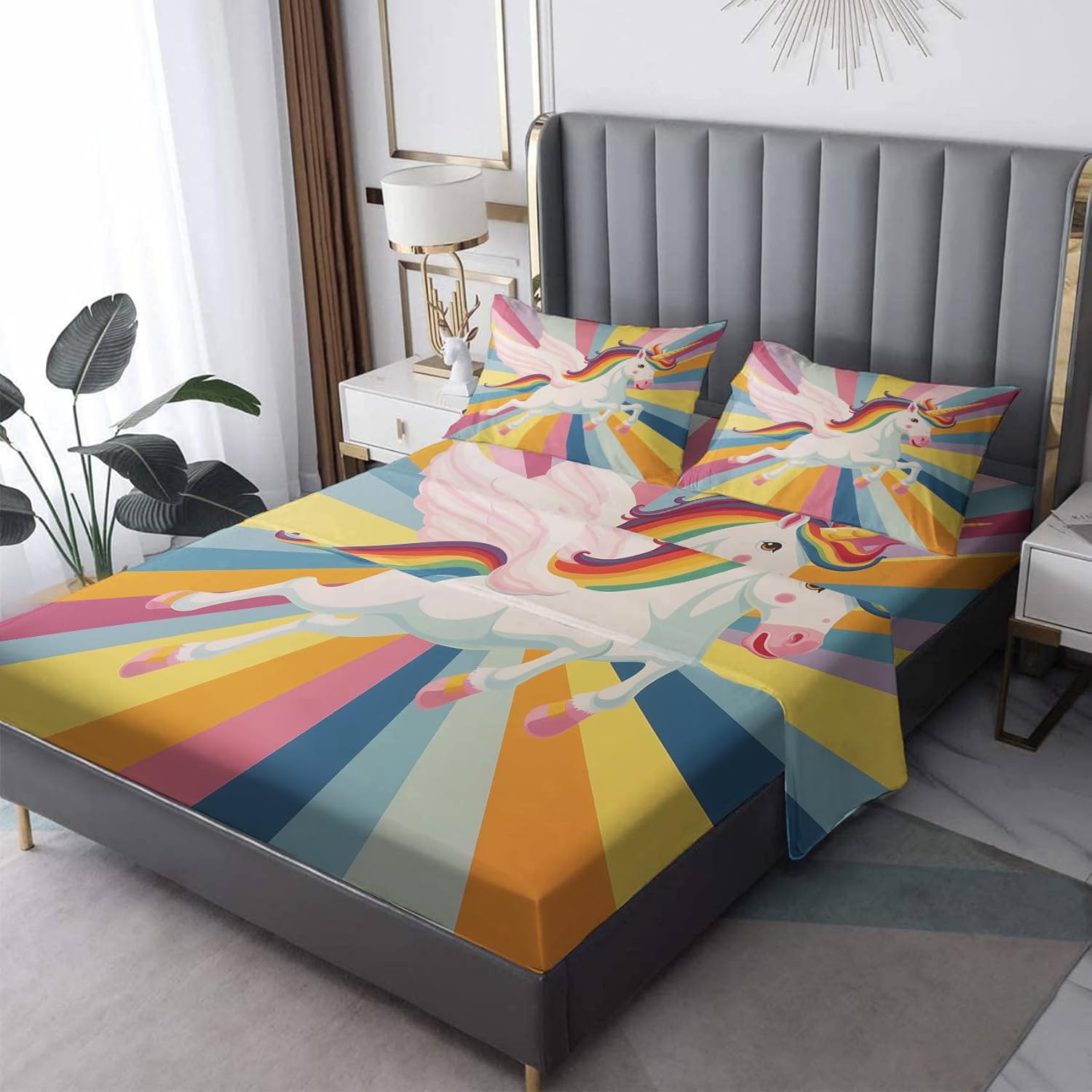 Pug Sheets Queen Size, Funny Dog Bed Sheets, Patterned Bedding Sheets & Pillowcases 4 Piece Set - Soft Microfiber Deep Pocket Fitted Sheet & Flat Sheet & 2 Pillow Cases A&-i98