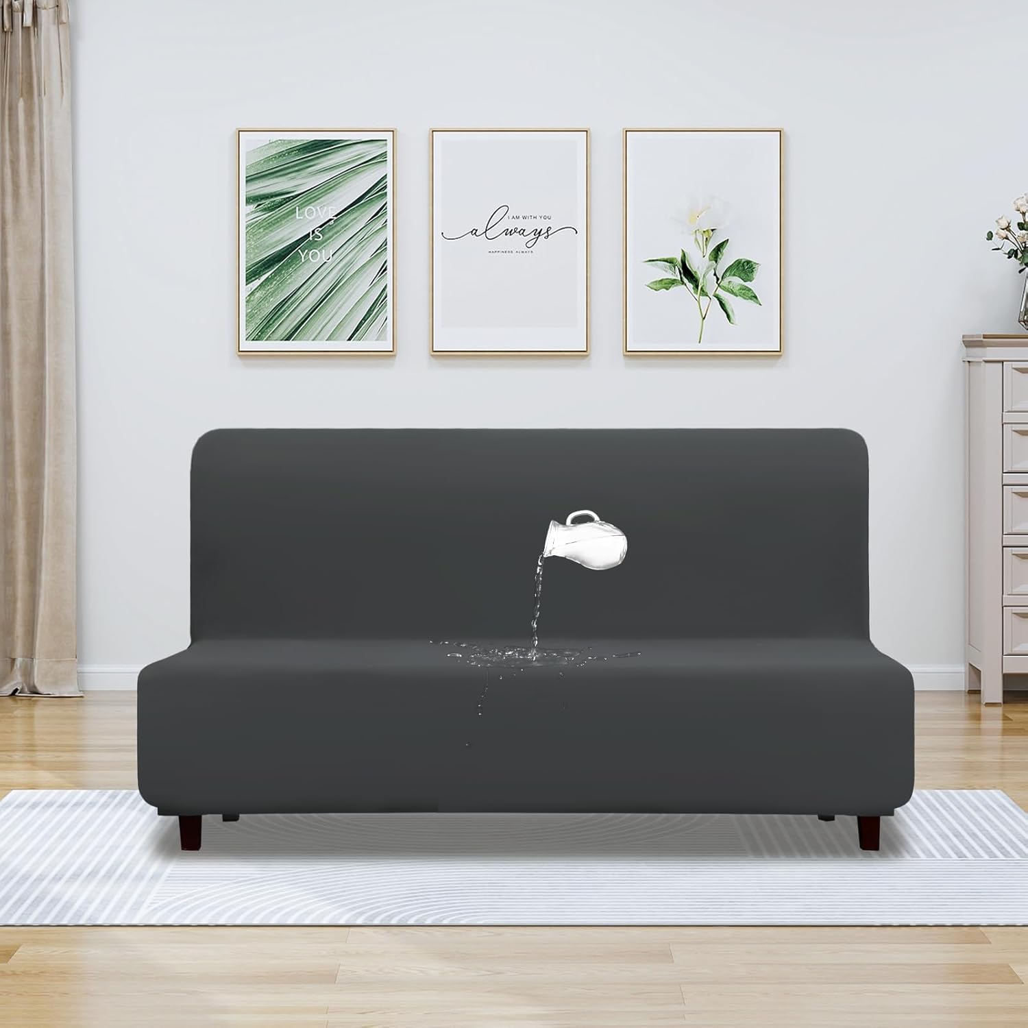 PureFit 100% Dual Waterproof Futon Cover - Stretch Non Slip Fleece Sofa Protector for Couch, Washable, Leakproof Furniture Cover for Kids, Pets, Dog (Dark Gray)
