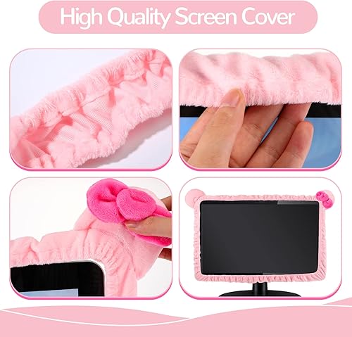 Miniatura 7 de 2 fundas Kawaii para monitor de computadora de 20 a 29 pulgadas con diseño de orejas de gato, lindo protector de polvo para monitor rosa, accesorios