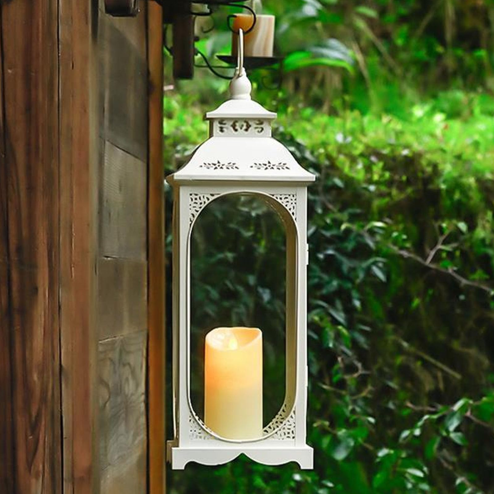Lanterne blanche métal 34 cm Extérieure résistante Intérieure Noël Halloween