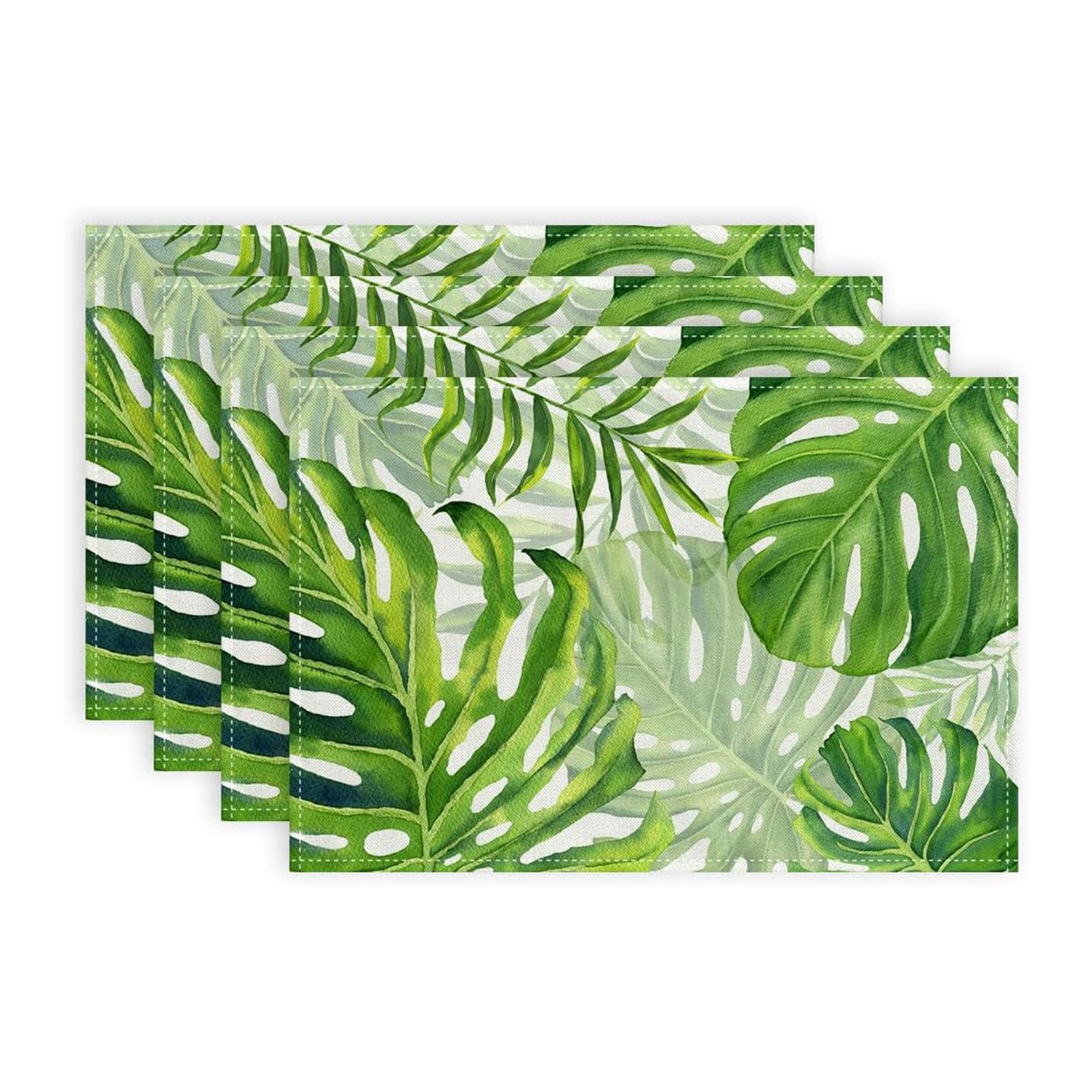 Treer Placemats Set of 4, Leaf Pattern, Green, 30x45cm, Table Mats for Dining, Kitchen, Wedding Decor