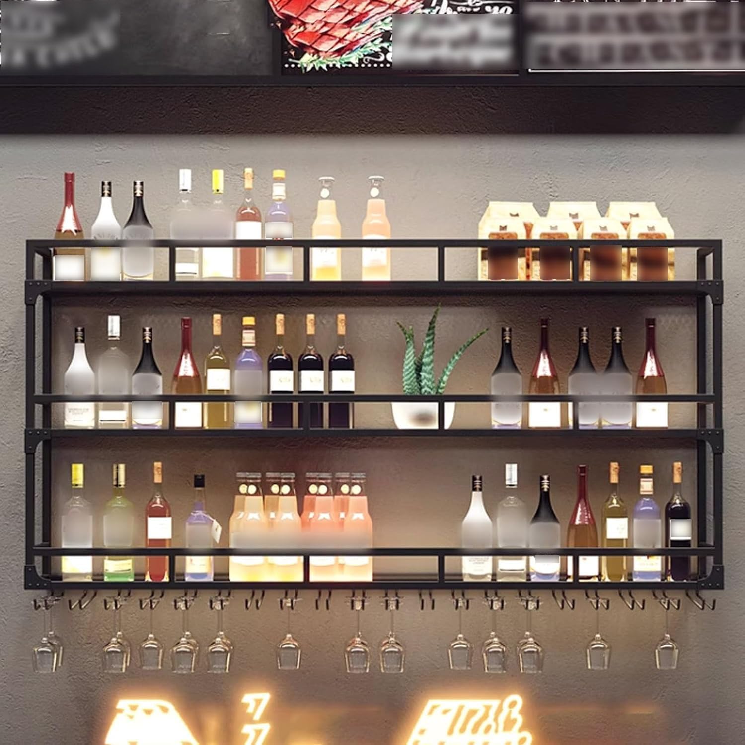 Regał barowy LED ze stojakiem na kieliszki do wina – wielofunkcyjny regał na kieliszki do wina o średnicy 80 cm, do kuchni i prezentacji napojów alkoholowych, elegancki regał na wino do barów i sal