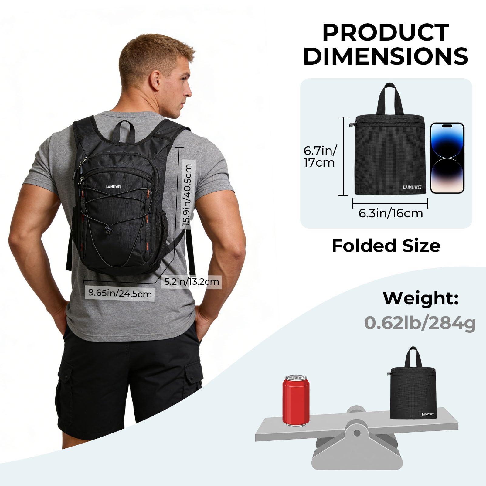 Mochila pequeña de senderismo plegable de 13 L, mochila ligera y plegable para viajes de un día, mochila de viaje para hombres y mujeres