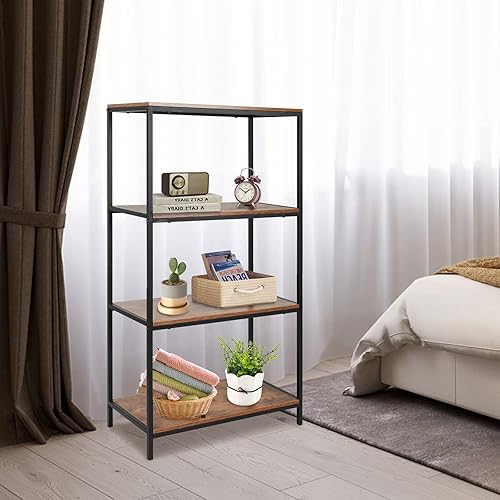 Miniatura 2 de ECOMEX Estantería de 4 niveles estantería alta de 2 piezas con marco de metal para Stroge estantería industrial y estanterías para dormitorio sala