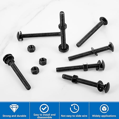 Miniatura 82 de Zonon Juego de 50 tornillos y tuercas de acero inoxidable de 1/4-20 x 3 pulgadas, cabeza redonda, cuello cuadrado, tornillos y tuercas hexagonales