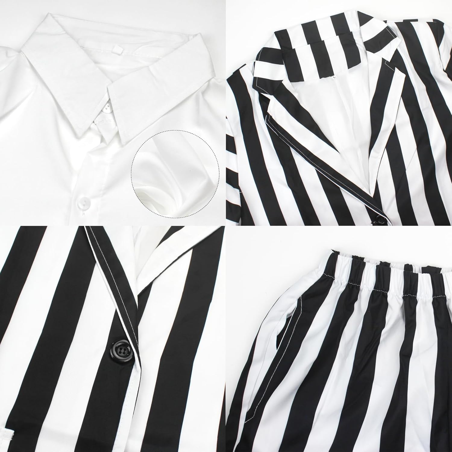 5 Pcs Black and White Striped Suit for Men Halloween Scary Cosplay Costume with Wig