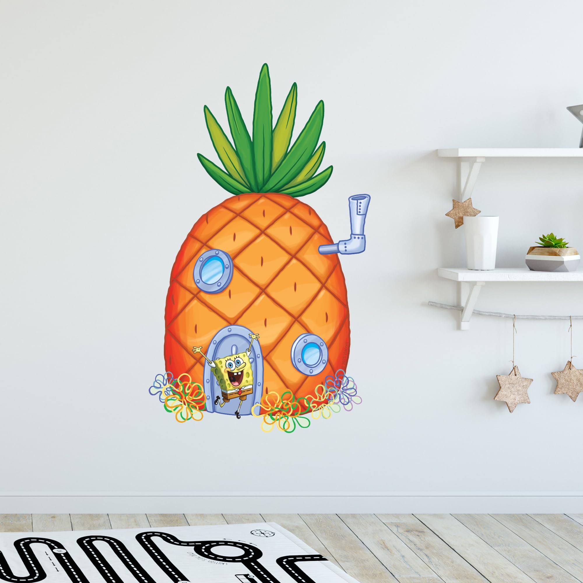 Themed Yellow Spongebob Wall Sticker - Spongebob Outside His House Decal Wall Art (60Cm Height X 35Cm Width)