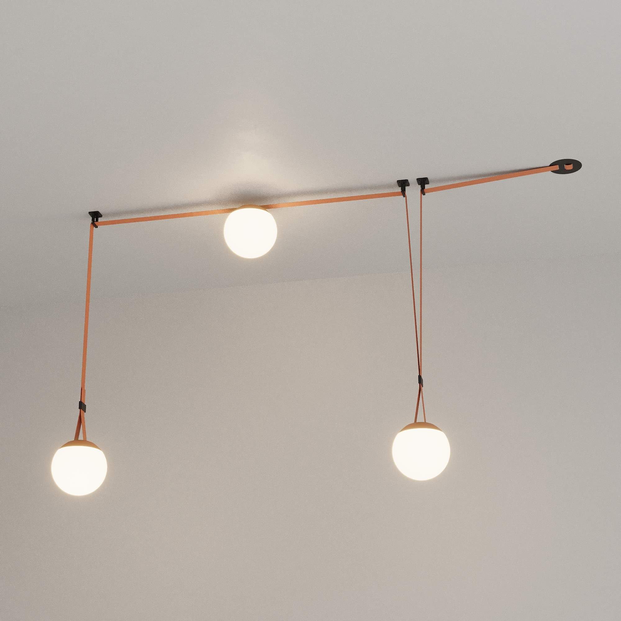 BARCELONA LED Lámpara Colgante Axia 6 – KIT 3 lámparas bola LED opal de policarbonato + cinta textil ladrillo 12m, gran lámpara suspendida, diseño minimalista industrial y arte ligero,luz cálida 2700K