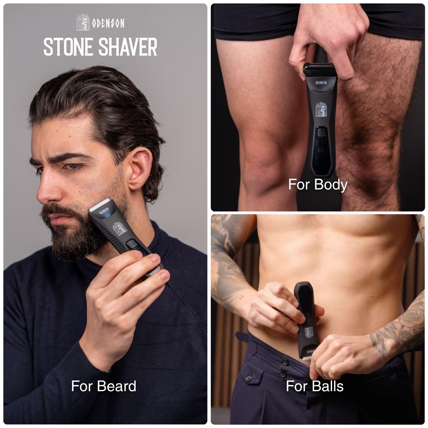 Odenson Stone Shaver Bart- und Körperrasierer für Herren, kabellos, wasserdicht, Haarschneider und Toiletten-Set