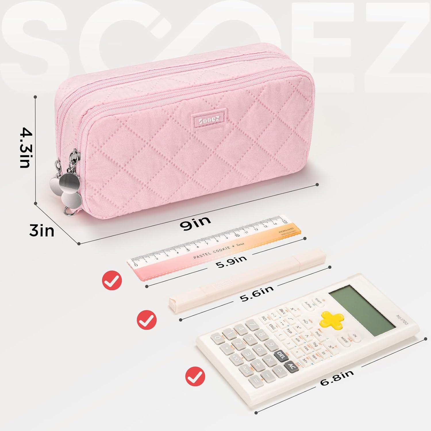 Sooez Large Pencil Case Pouch, Extra Big Pencil Bag with 8 Compartments, Pen Bag Wide Opening, Soft Quilted Pencil Pouch Organizer with Zipper, Portable Pencil Case for Teen Girls, Pink - Image 5