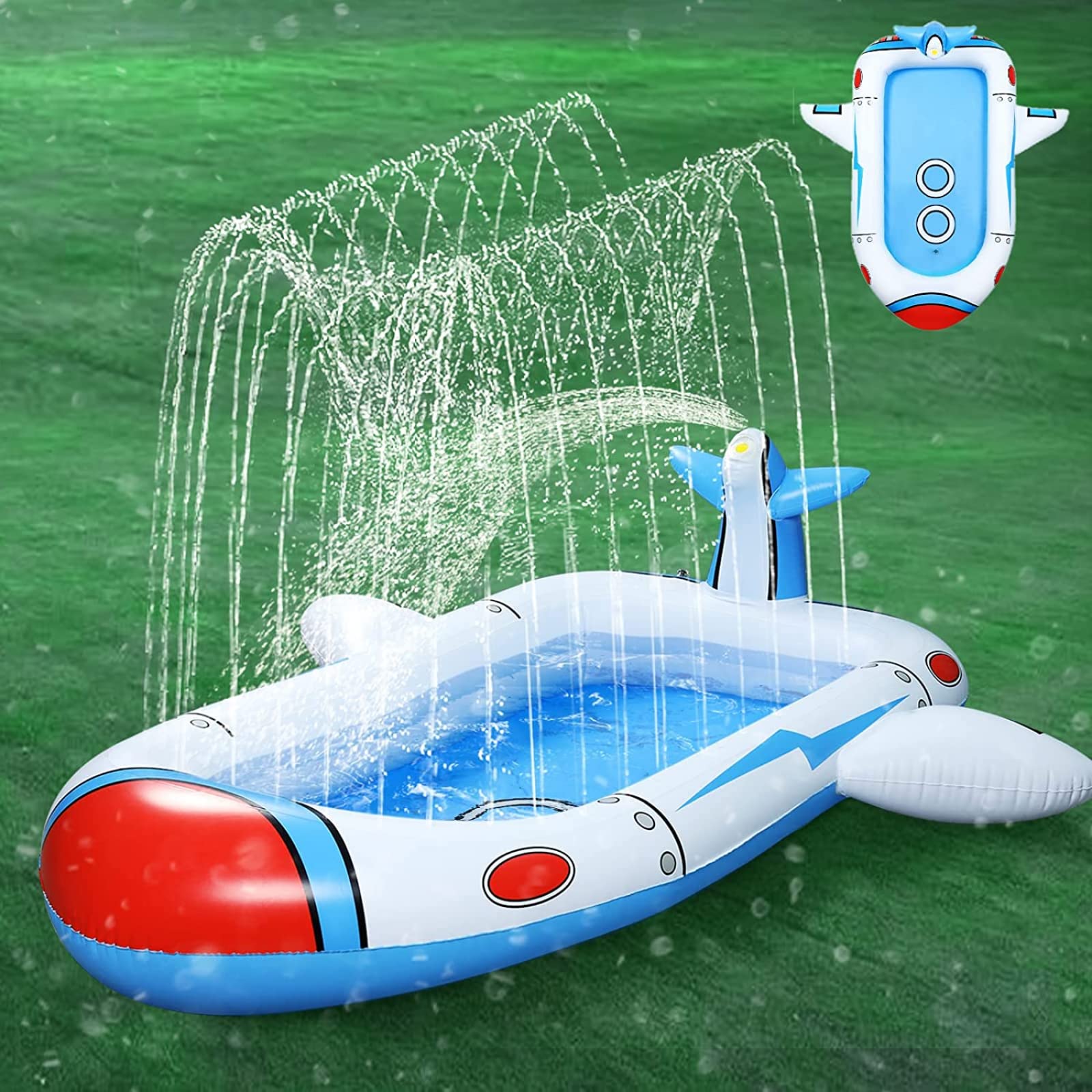 Kiddie Pool for Toddlers, Space Ship Splash Pad for Kids Ages 4-8, 70" Inflatable 3-in-1 Swimming Pool for Kids, Kids Pool Backyard and Outside Sprinkler Play Mat Baby Wading Pool (Aeroplane)