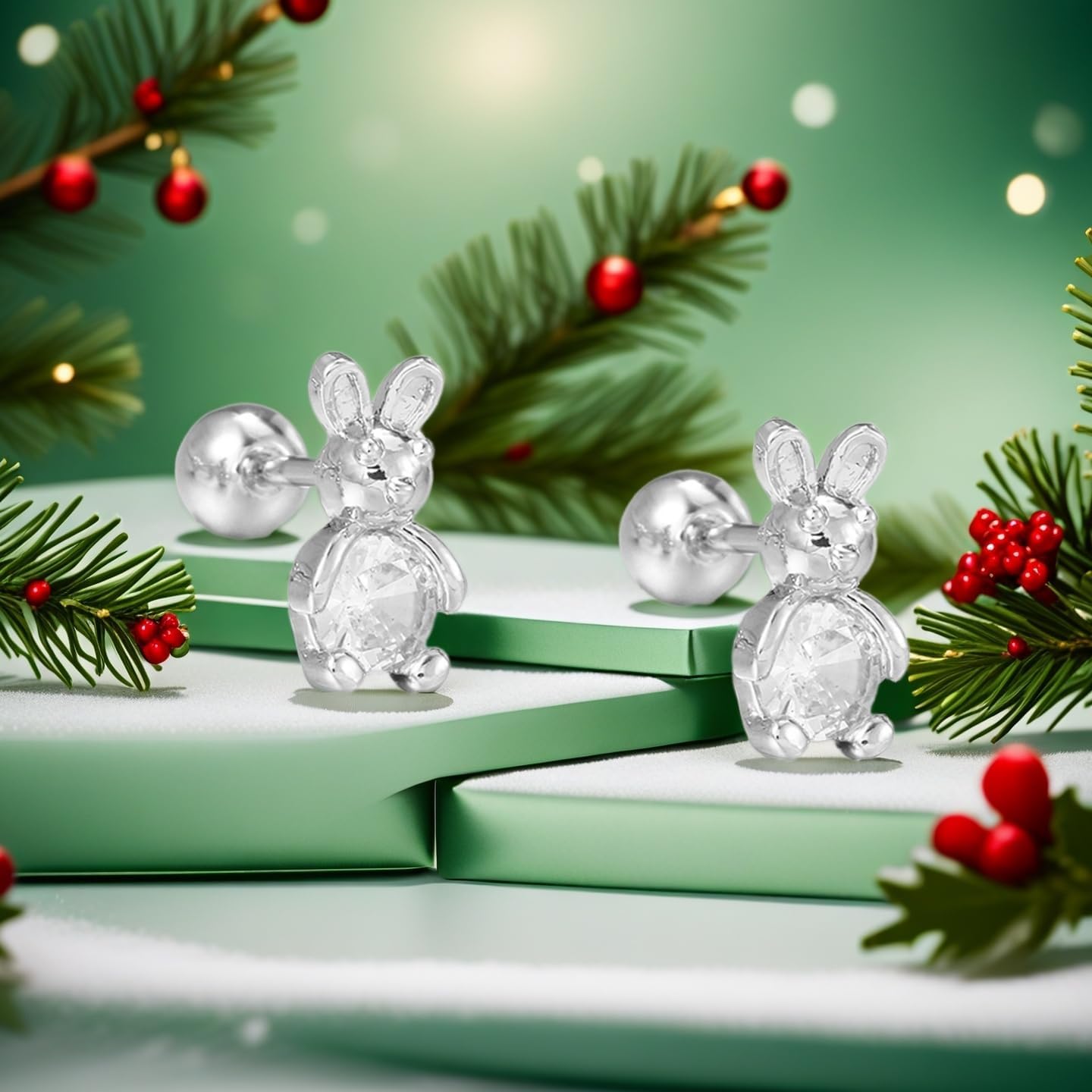 Dainty Rhinestone Rabbit Tiny Small Stud Earrings - Crystal Bunny Animal Cartilage Tragus Screw Ball Back Studs Earring Cute Jewelry for Women Daughter Easter Christmas 20G - Image 3