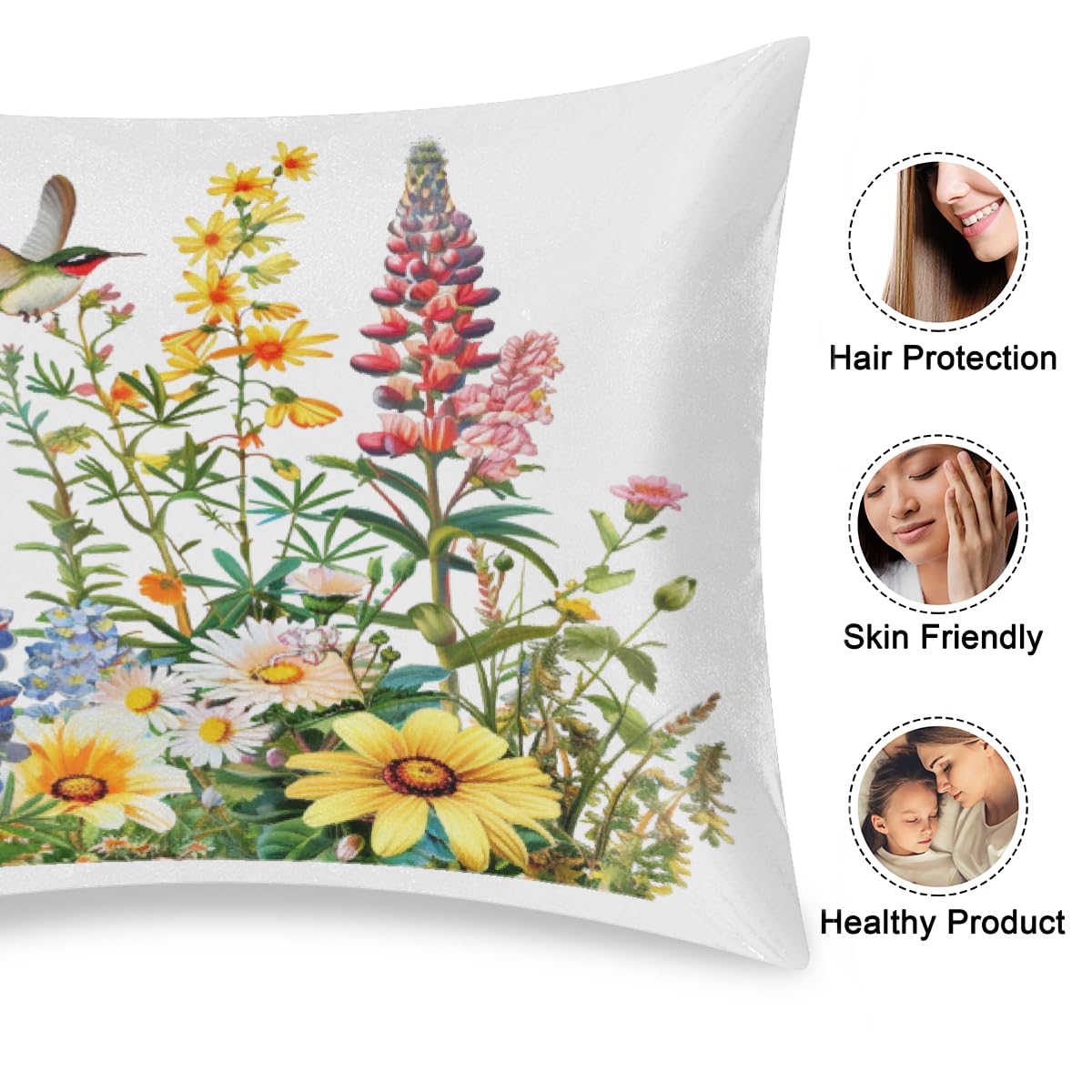 Satin Pillowcase for Hair and Skin Flowers Floral Soft Silk Pillow Case with Envelope Closure Cooling Pillow Cases Slip King Size Pillow Cover for Women Men Kids Boys Girls 20x40