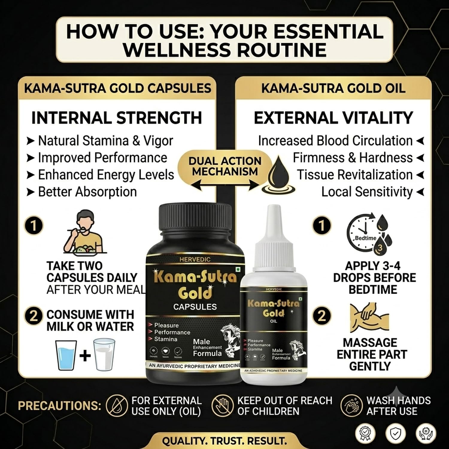 Kama-Sutra Gold LING Booster Capsules & Ayurvedic Shilajit Pens Massage Oil | Supports Stamina, Power, MOTA LAMBA with Ashwagandha & More (60 Tablets + 30ml Oil) — Amazon image 5