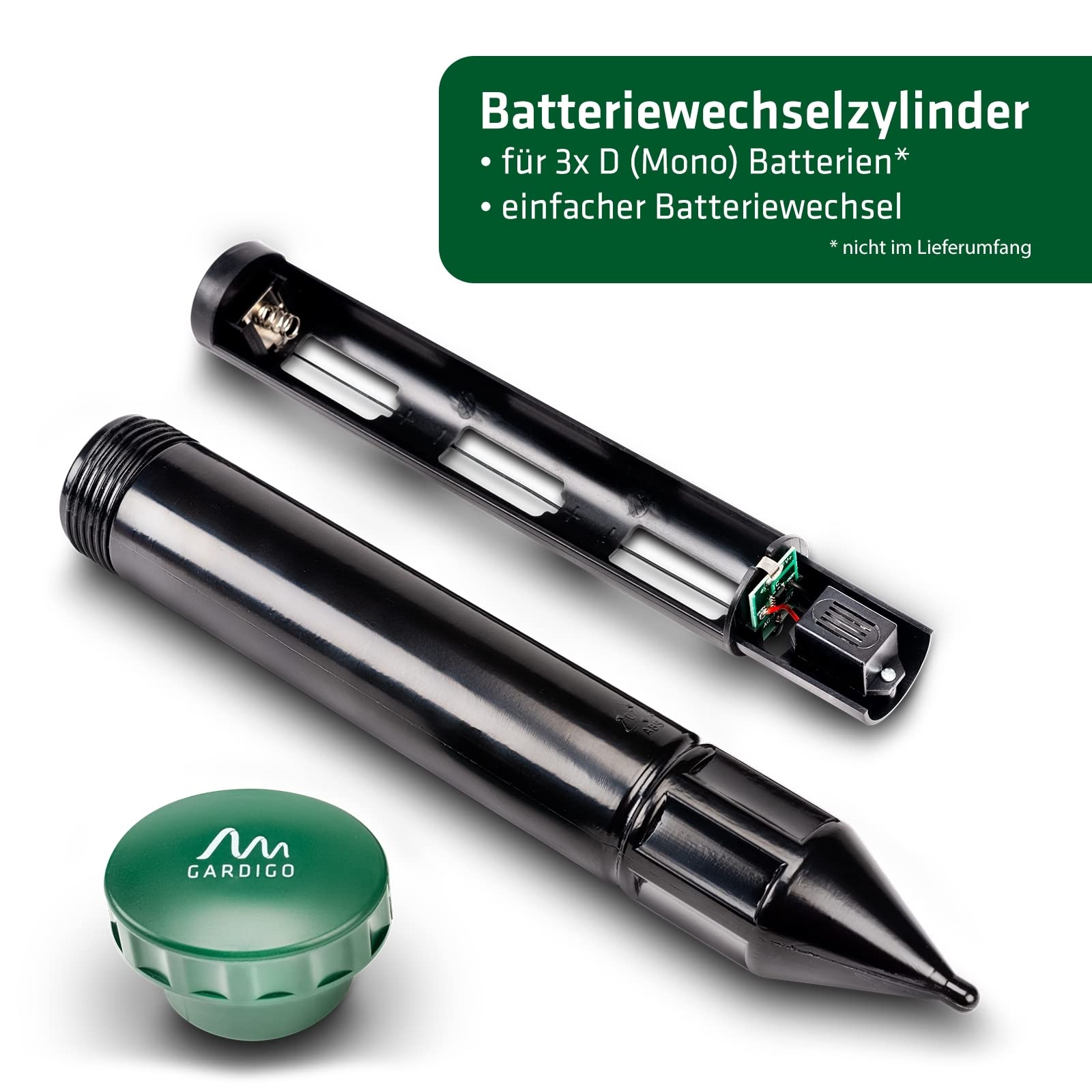 GARDIGO® Maulwurf Vertreiber Basic 2er Set | Maulwurfschreck 400-1000 Hz für ca. 700m² | Maulwurfabwehr für den Garten | Einfacher Batteriewechsel durch Batteriewechselzylinder | Wühlmausschreck
