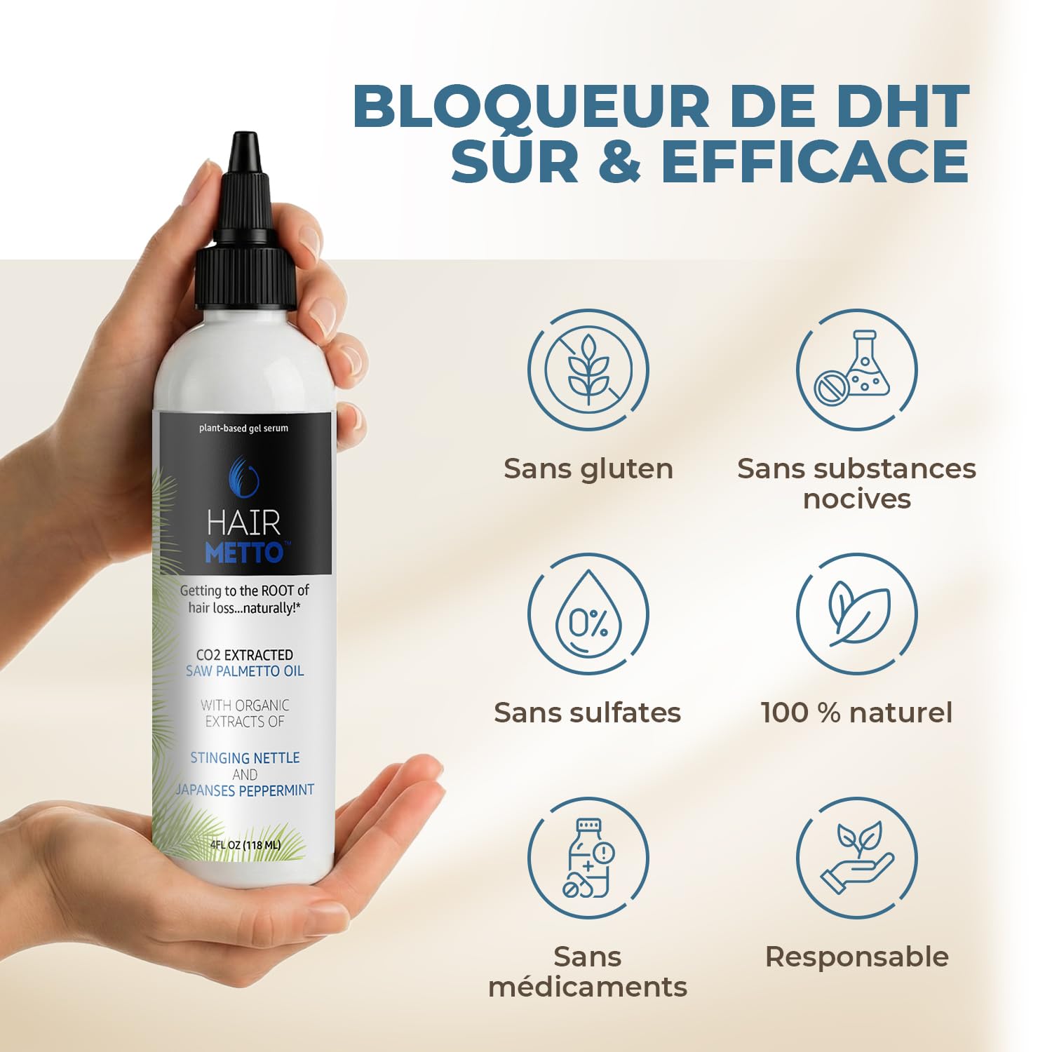 Sérum HAIRMETTO Traitement topique du cuir chevelu au palmier nain pour la repousse des cheveux et la prévention de la chute des cheveux