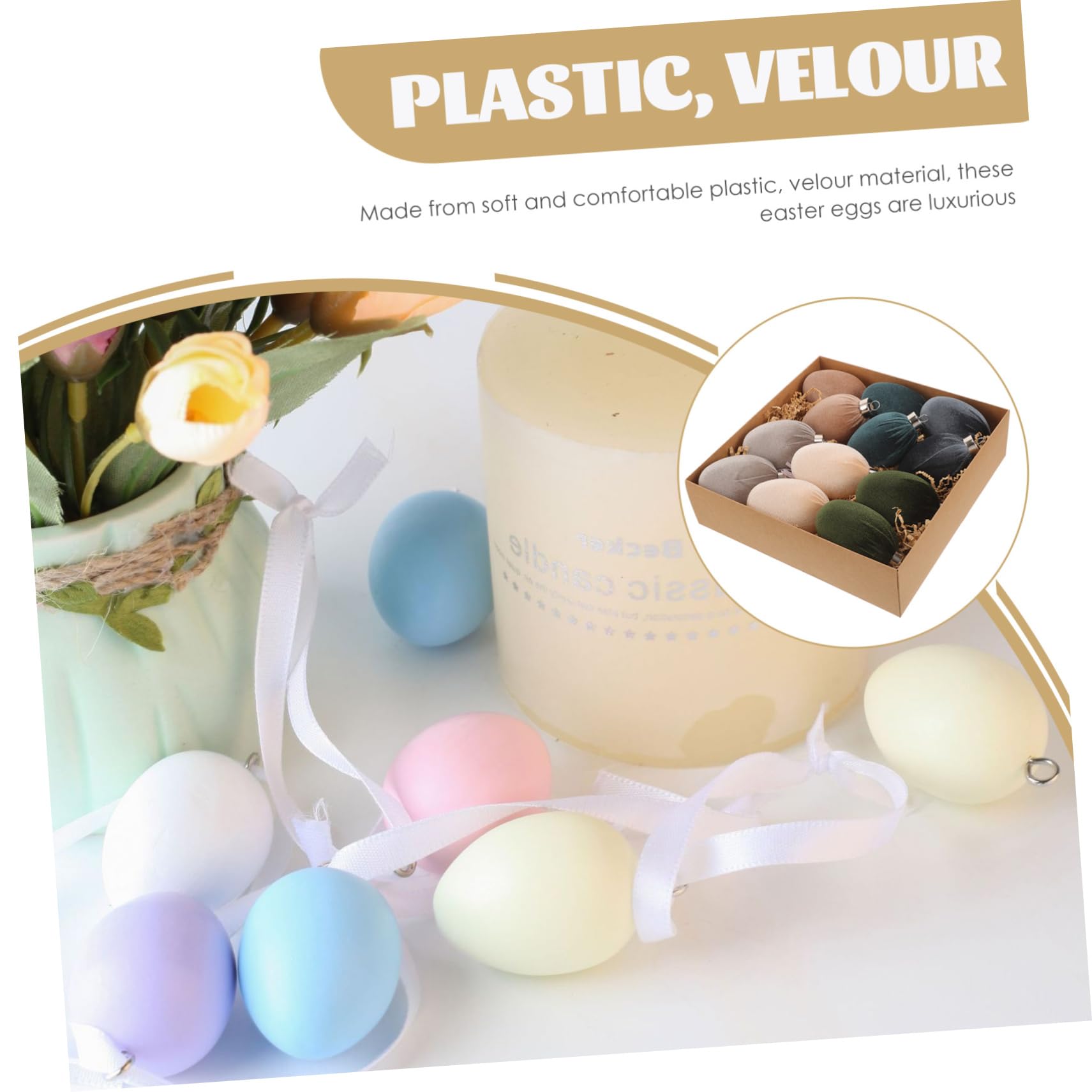 Gatuida Velours Ostereier aus Kunststoff 12 Stück zum Aufhängen mit Großflächiger Präsenz Elegante Osterdekoration für Festliche Osterparty und Osterdisplay