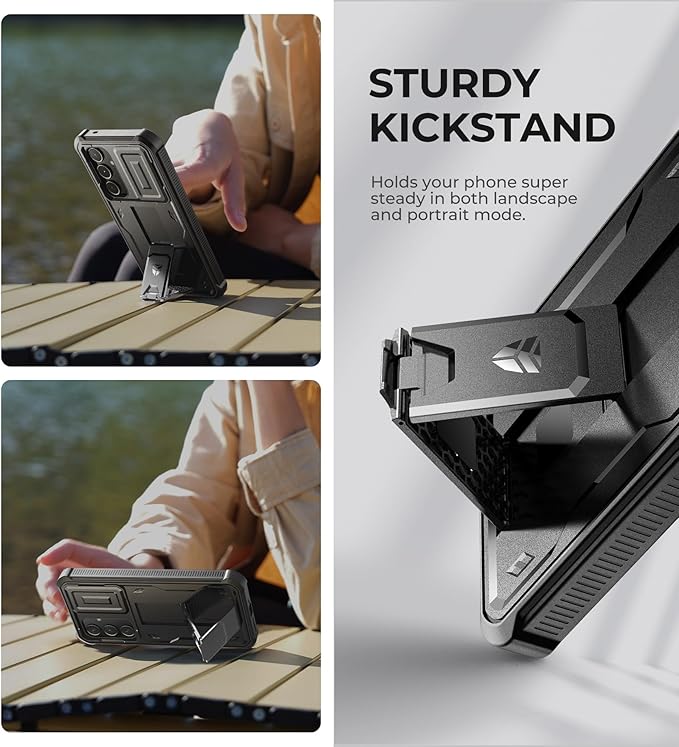 Dexnor for Samsung Galaxy A35-5G Case, [2 Front Frame] [Built-in Slide Camera Cover & Kickstand] Heavy Duty Military Grade Protection Shockproof Phone Case with Screen Protector, 6.6 inch Black