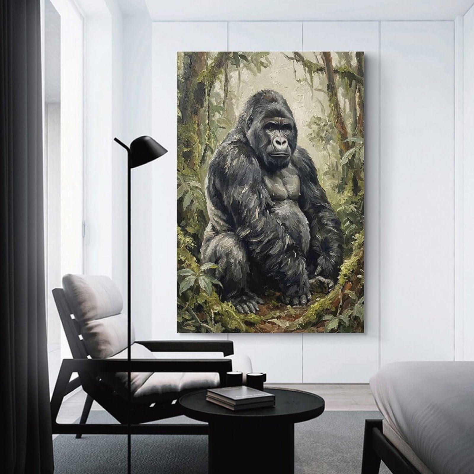 Junmoney Hanging Wall Art Majestic Gorilla in Lush Forest, 08x12inch(20x30cm), for Living Room, Bedroom Or Apartment Walls, Decorative Artwork for Empty Walls