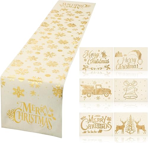 Juego de 7 manteles individuales dorados de Navidad, copos de nieve dorados, decoración de Navidad, Navidad, invierno, juego de manteles