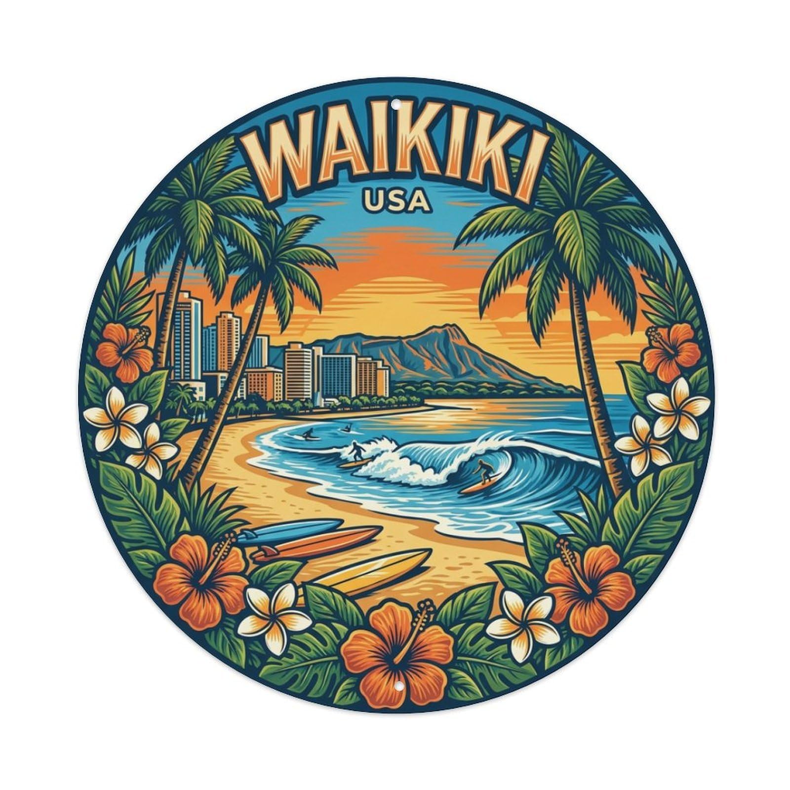 Vintage Travel Waikiki Hawaii Melody Metal Tin Sign
