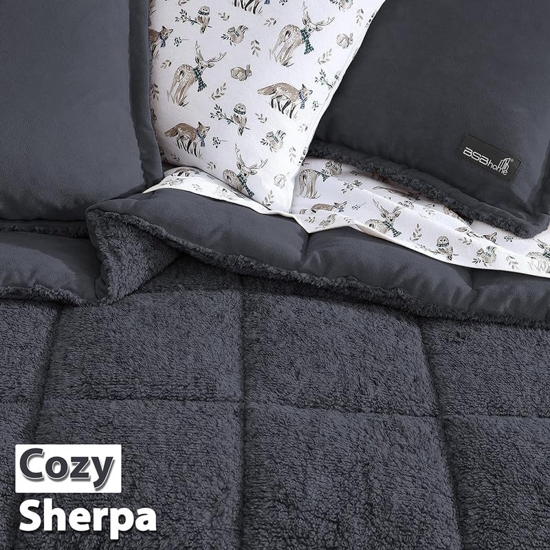 Image of BSB HOME Winter Bedding Set - Cozy, Warm, and Plush for Ultimate Comfort 500 GSM Hevay Winter Blanket with Woollen King Size Pillow Covers, Color- Grey