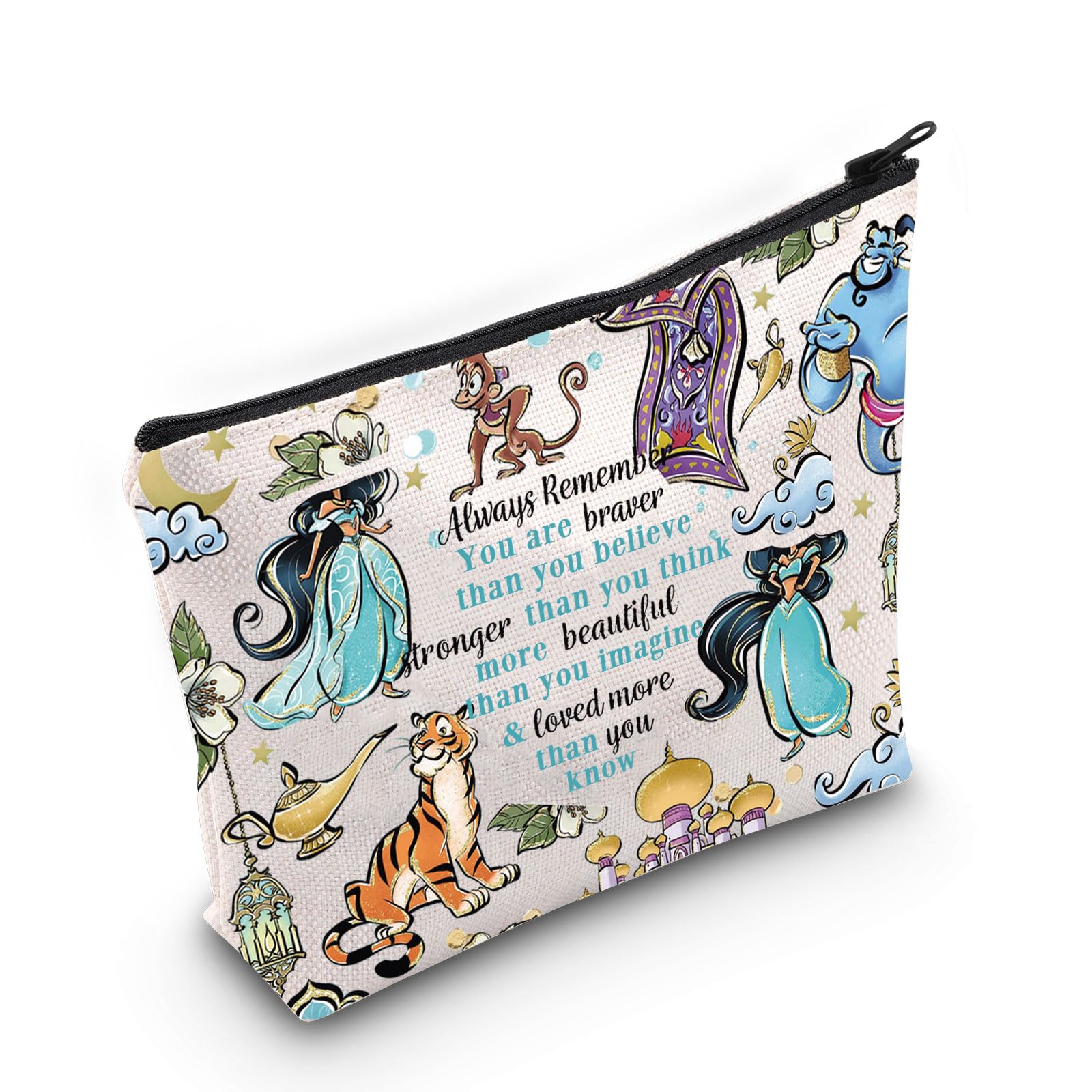 LEVLO Princess Arab Cosmetic Make Up Bag Fairy Tales Fans Gift You Are Braver Stronger Smarter Than You Think Princess Zipper Pouch Bag For Movie Fans