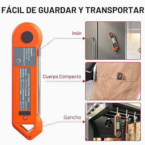 Vista 7 de Termómetro digital de carne ThermoPro TP19H resistente al agua para asar a la parrilla con retroiluminación ambidiestra y sensor de movimiento