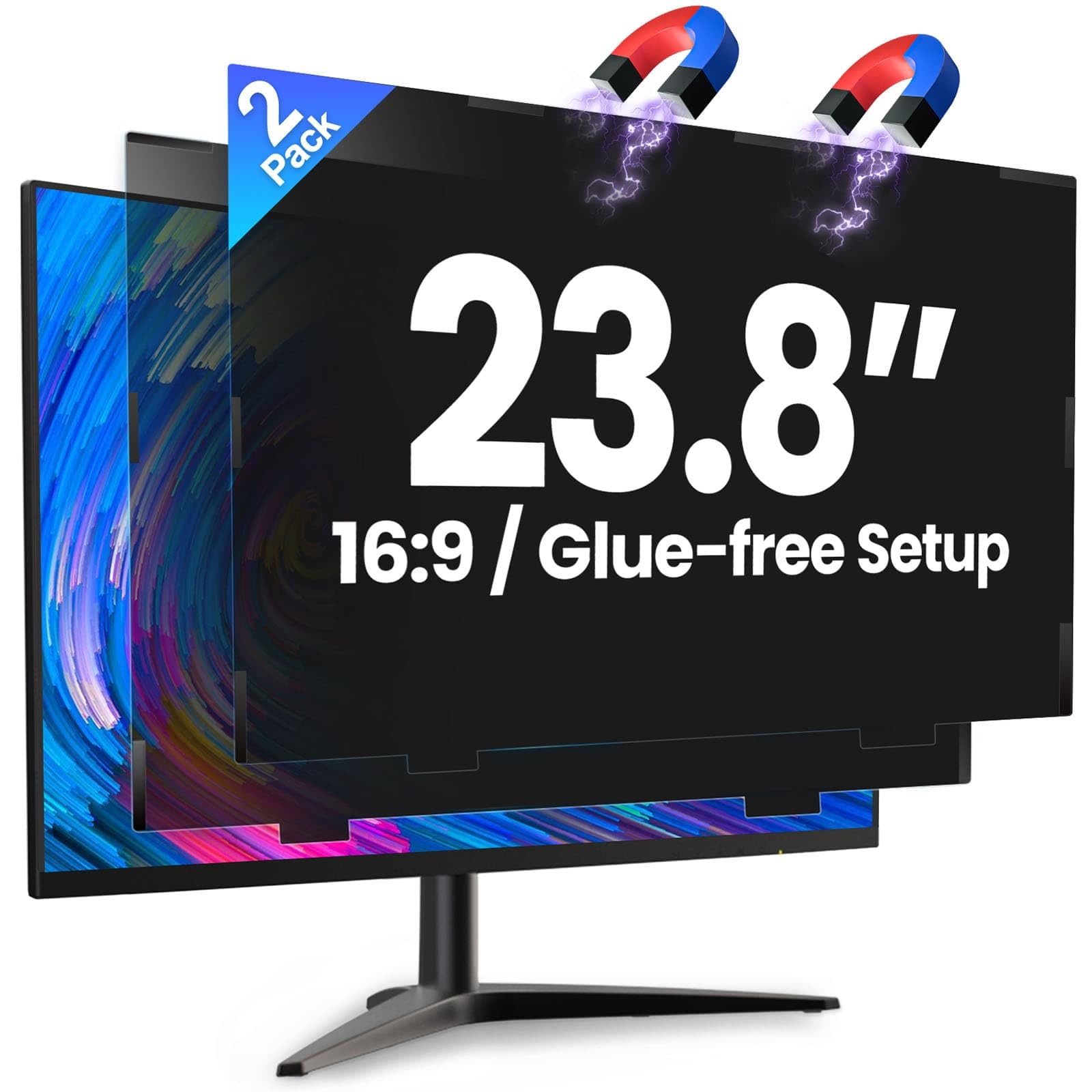 Photo 1 of 2 Pack 23.8 Inch Magnetic Computer Privacy Screen for Monitor 16:9 Aspect Ratio, Anti Blue Light Computer Screen Privacy Shield, Removable Anti Glare Screen Protector for Dell HP Lenovo ASUS LG Acer Samsung Monitors