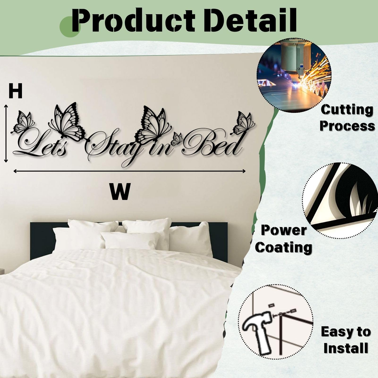 Metall-Wanddeko hängende Wandskulptur Let's Stay In Bed“ (Wortspiel mit dem Spruch Lasst Uns im Bett bleiben“) für Wohn- und Schlafzimmer Gold 76 x 20cm (30 x 8 Zoll)