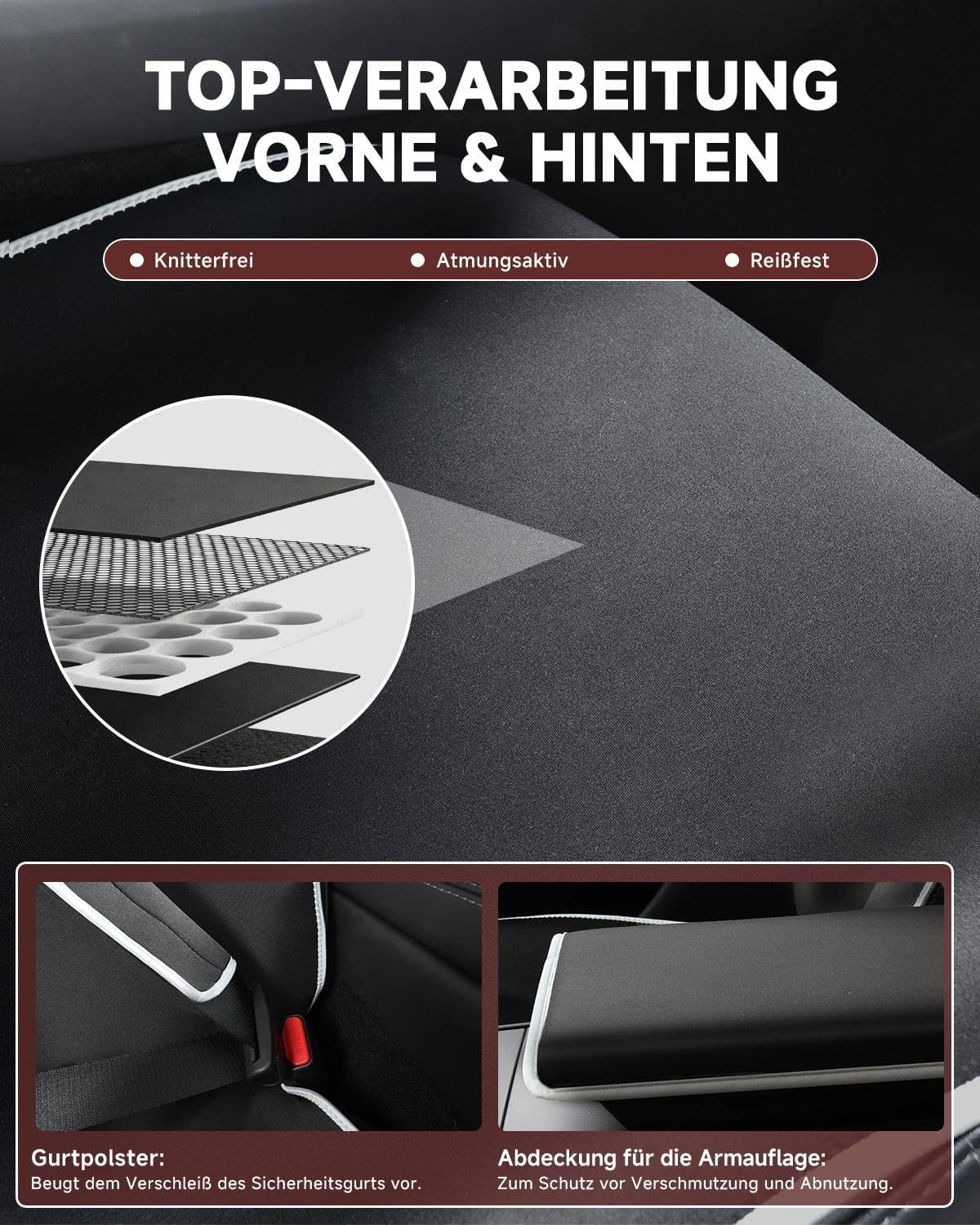 Coprisedile auto in neoprene - Protezione braccioli e cinture di sicurezza - Resistente a macchie (olio, sudore) - Facile da pulire - Fissaggio antiscivolo - Per viaggi, bambini, cani