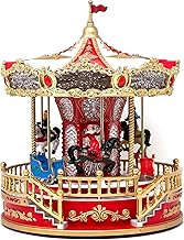 Christmas Carousel Music Box,Rotating Merry Go Round with Lights for Christmas Village Display, Musical Decor for Holiday Home Tabletop Decorations