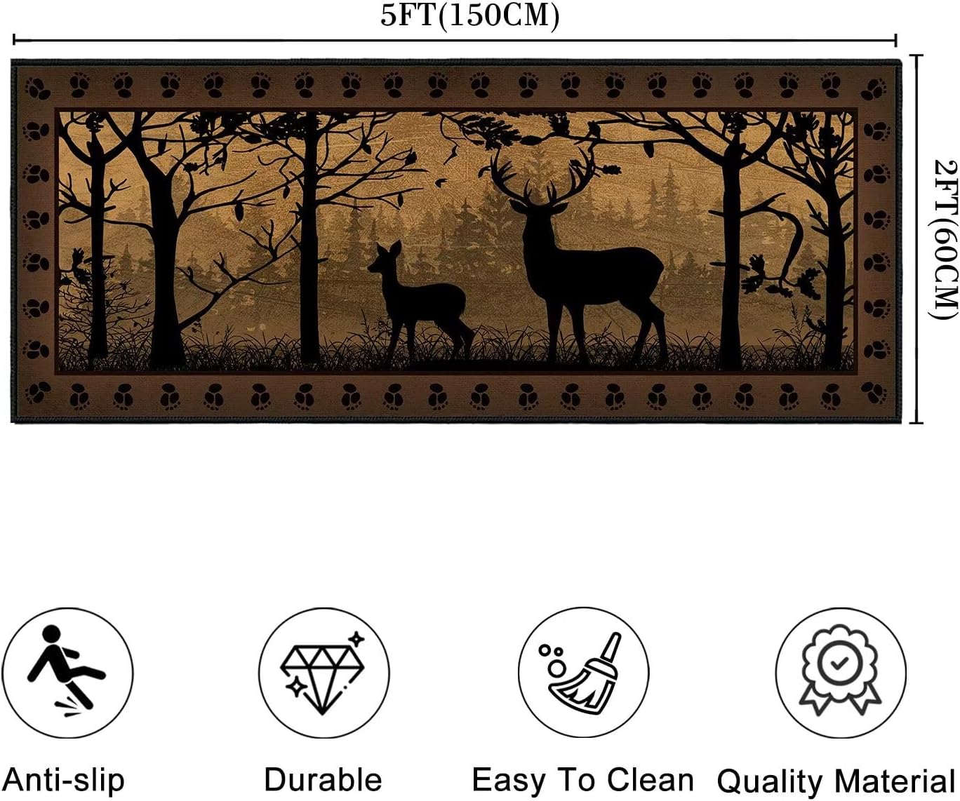 Rustic Rugs 2x5 for Entryway,Deer Country Cabin Wildlife Kitchen Rug Washable Indoor Door Mat Non Slip Accent Throw Rugs Vintage Floor Carpet Bedroom Area Carpet Runners for Hallway,Entry,Laundry