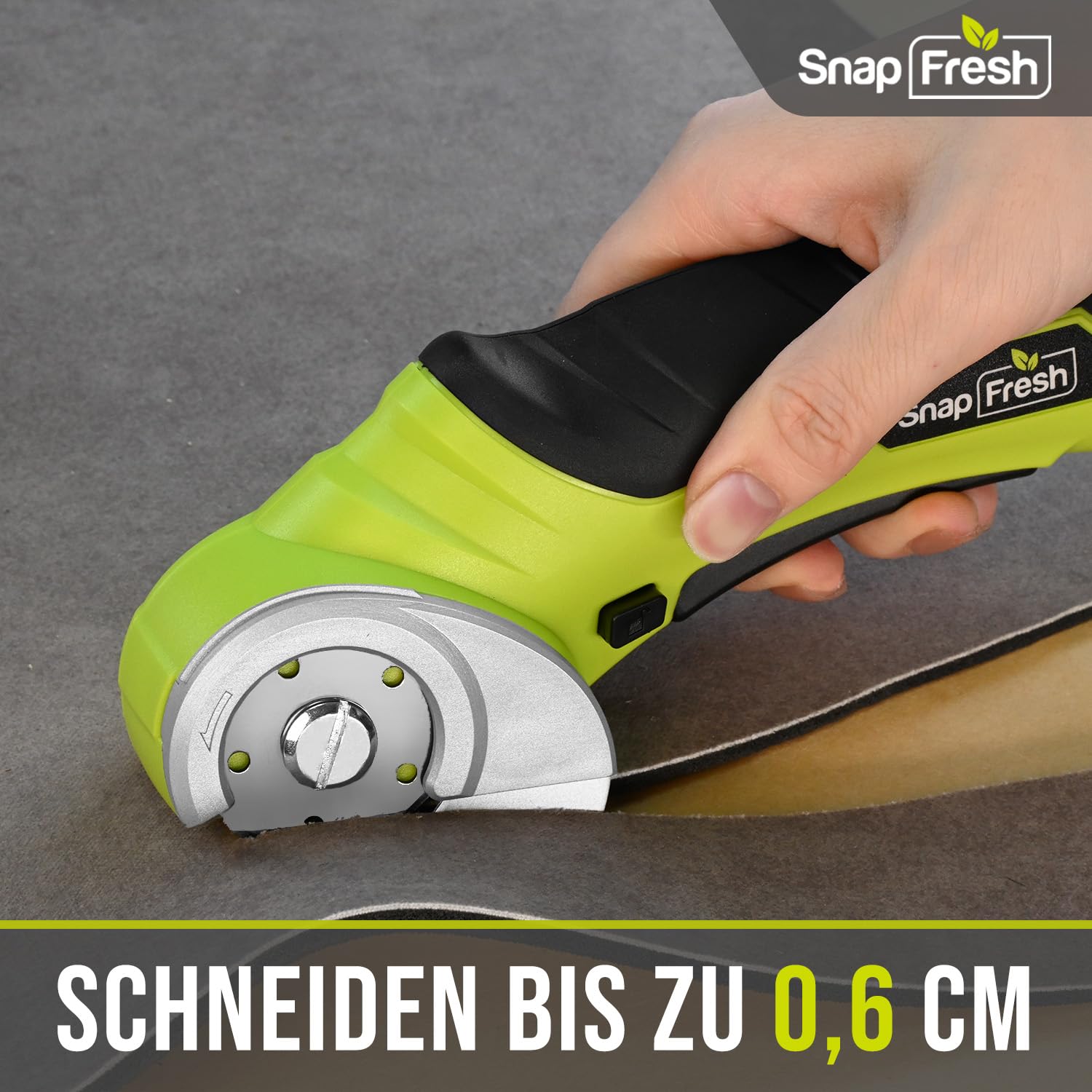 SnapFresh Kartonschneider Elektrische Schere 4V Kabellose Rollschneider Akku-Universalschneider Akkuschere - 2 Selbstschärfende Klingen - für Karton, Pappe, Teppich, Leder, Filz, Kunststoff