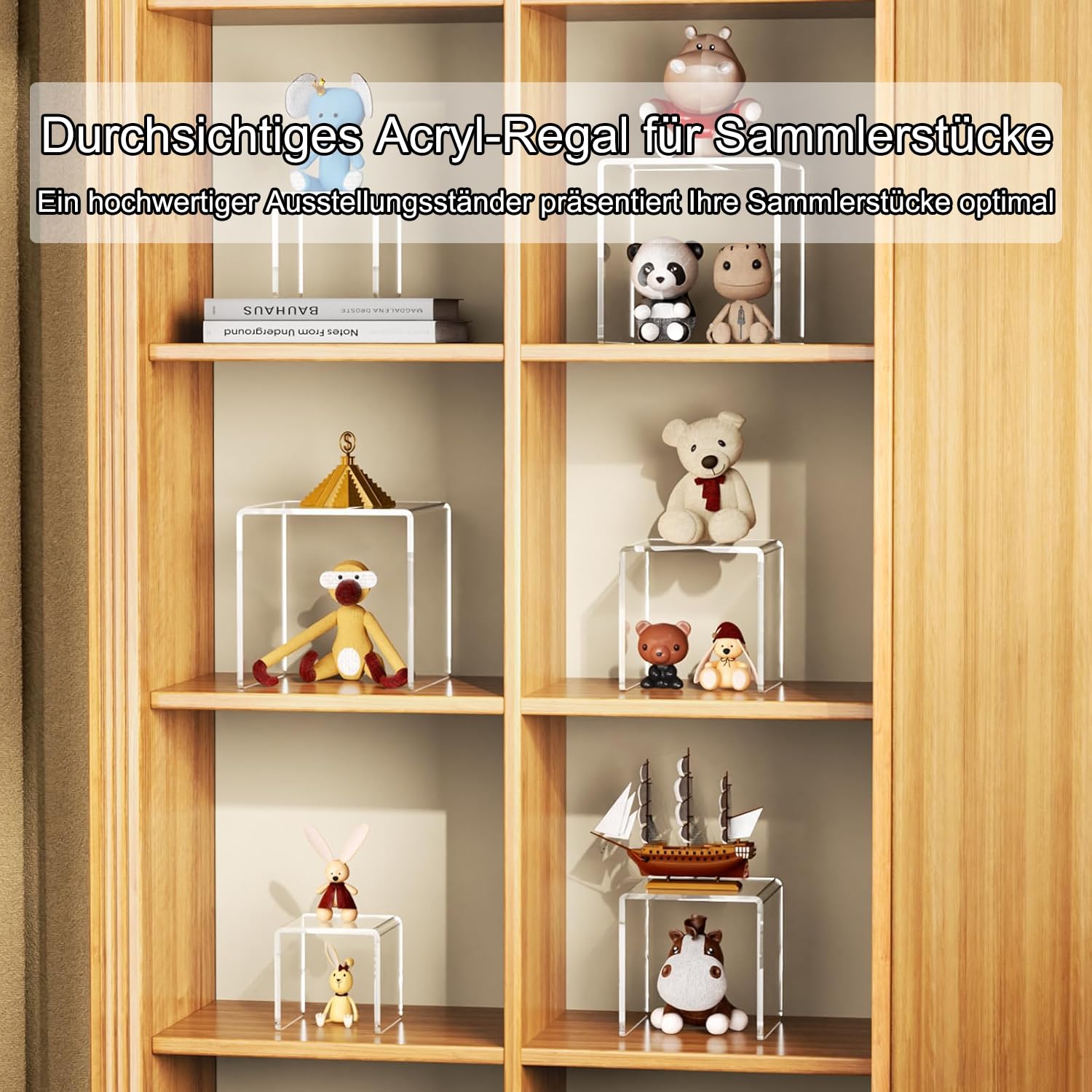 Rarapop 6 Stück transparente Acryl-Displayständer - Vielseitige Halter für Cupcakes, Figuren & Sammlerstücke - stabile Produktständer für Schmuck, Parfüm und Dekoration (SetB)