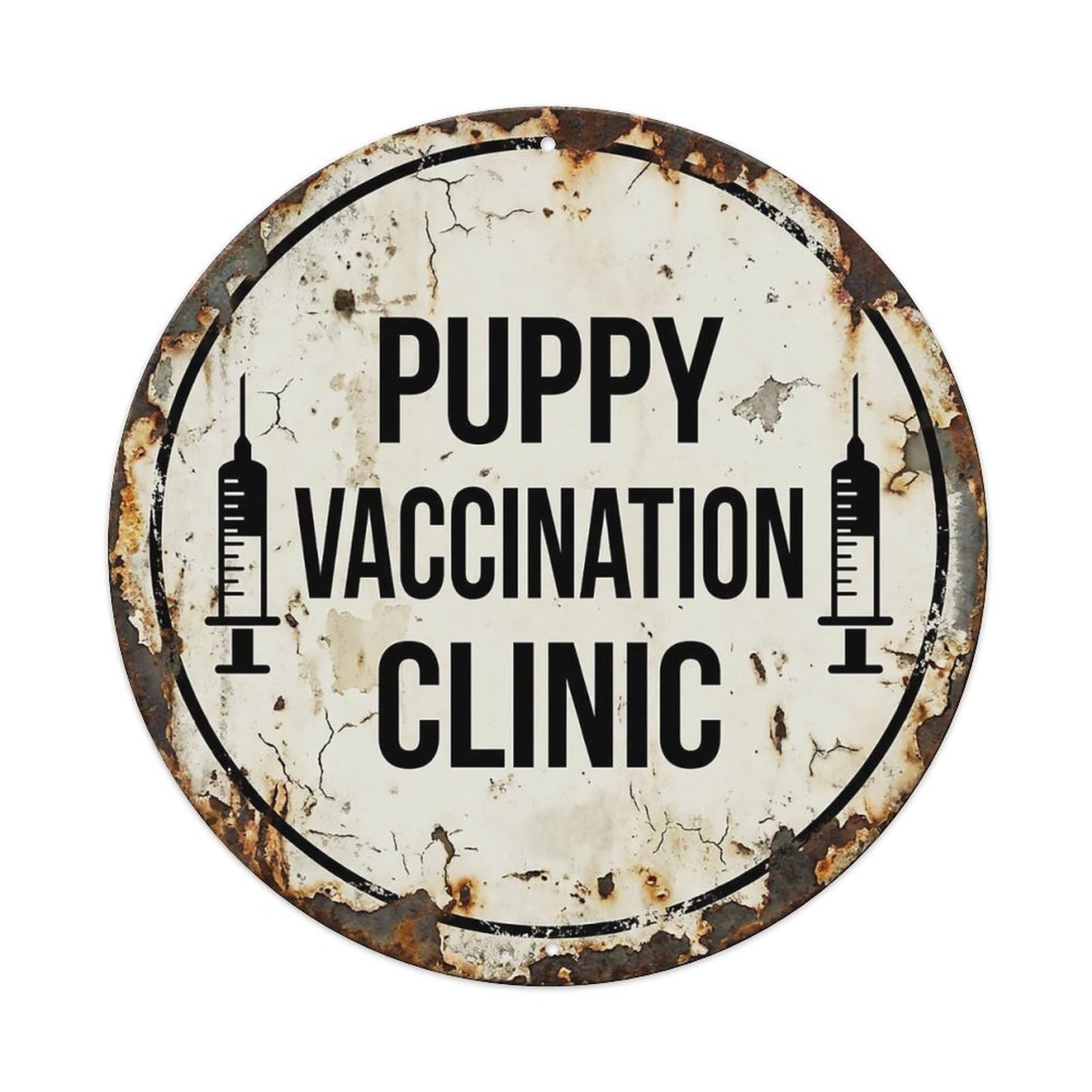 Vintage Puppy Vaccination Clinic Decor Metal Tin Sign