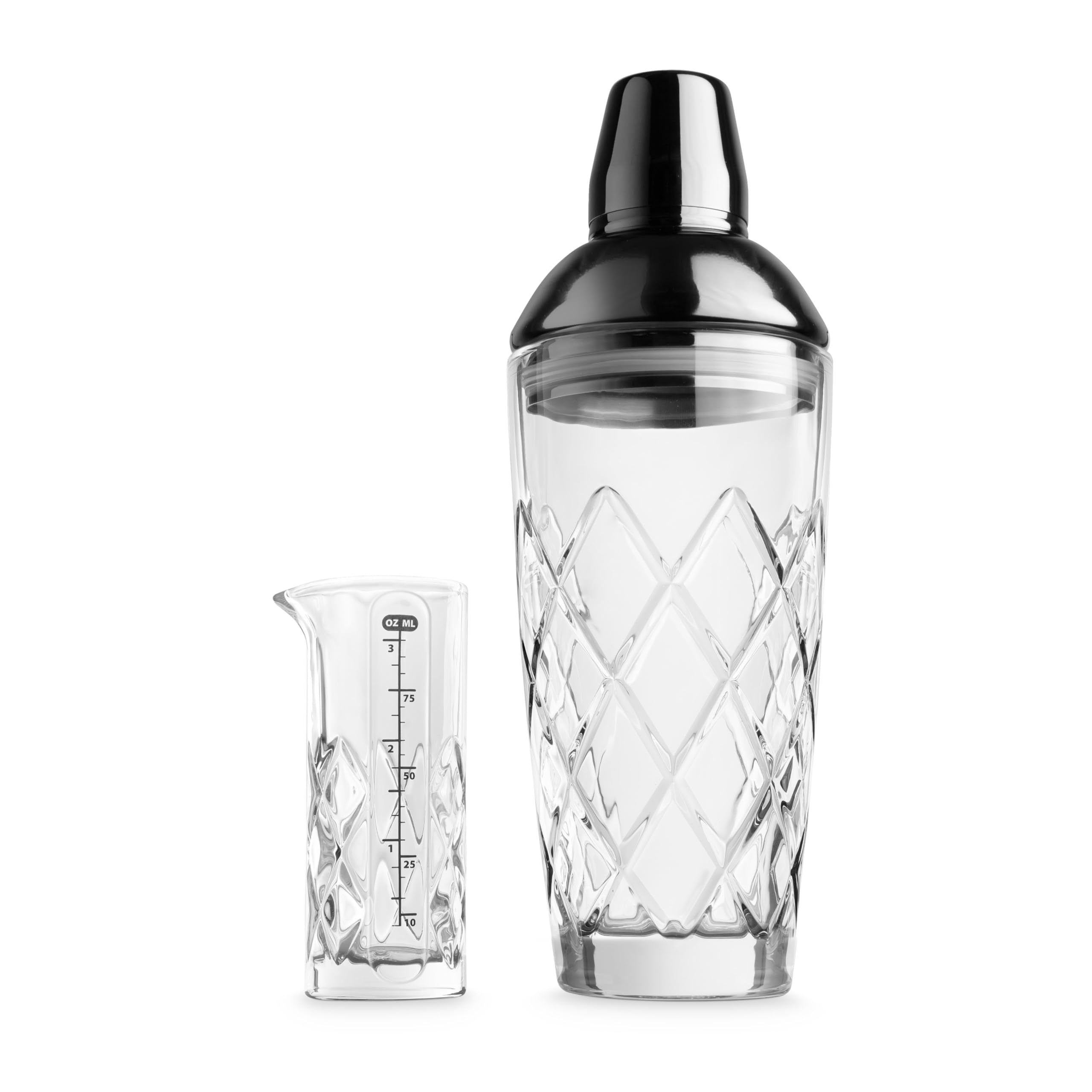 Final Touch Yarai FTA1859-19 - Juego de coctelera de cocina japonesa con tapa cromada negra y medidor medidor - Kit de mezcla premium para camareros y el hogar - 24 onzas (700 ml)